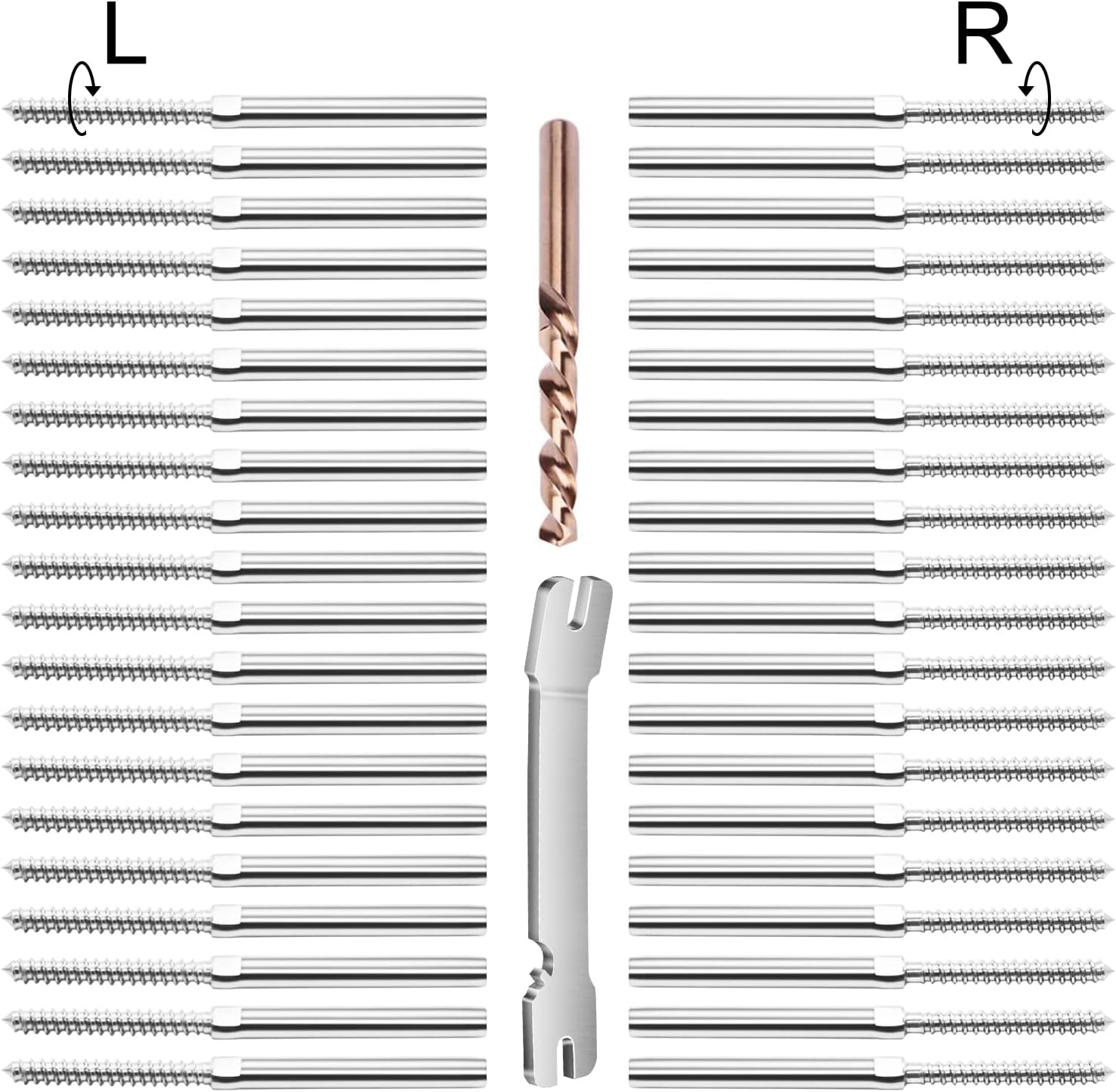 BLIKA 40 Pack 3/16" Swage Lag Screws Left & Right, T316 Stainless Steel Deck Cable Railing Hardware, 3/16" Handed Thread Swage Lag Screws for Wood Posts(20 Pairs)