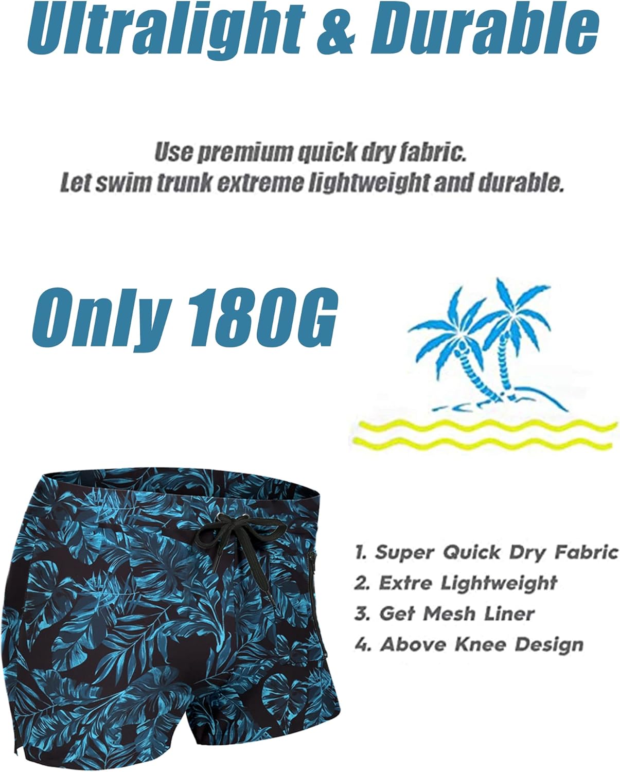 COOFANDY Mens Swim Trunks Swimwear Bathing Suit Swim Brief Square Leg Board Short S-3XL - Image 5