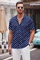 Vista 94 de COOFANDY Camisa casual con botones para hombre, manga corta, sin arrugas, camisa de verano