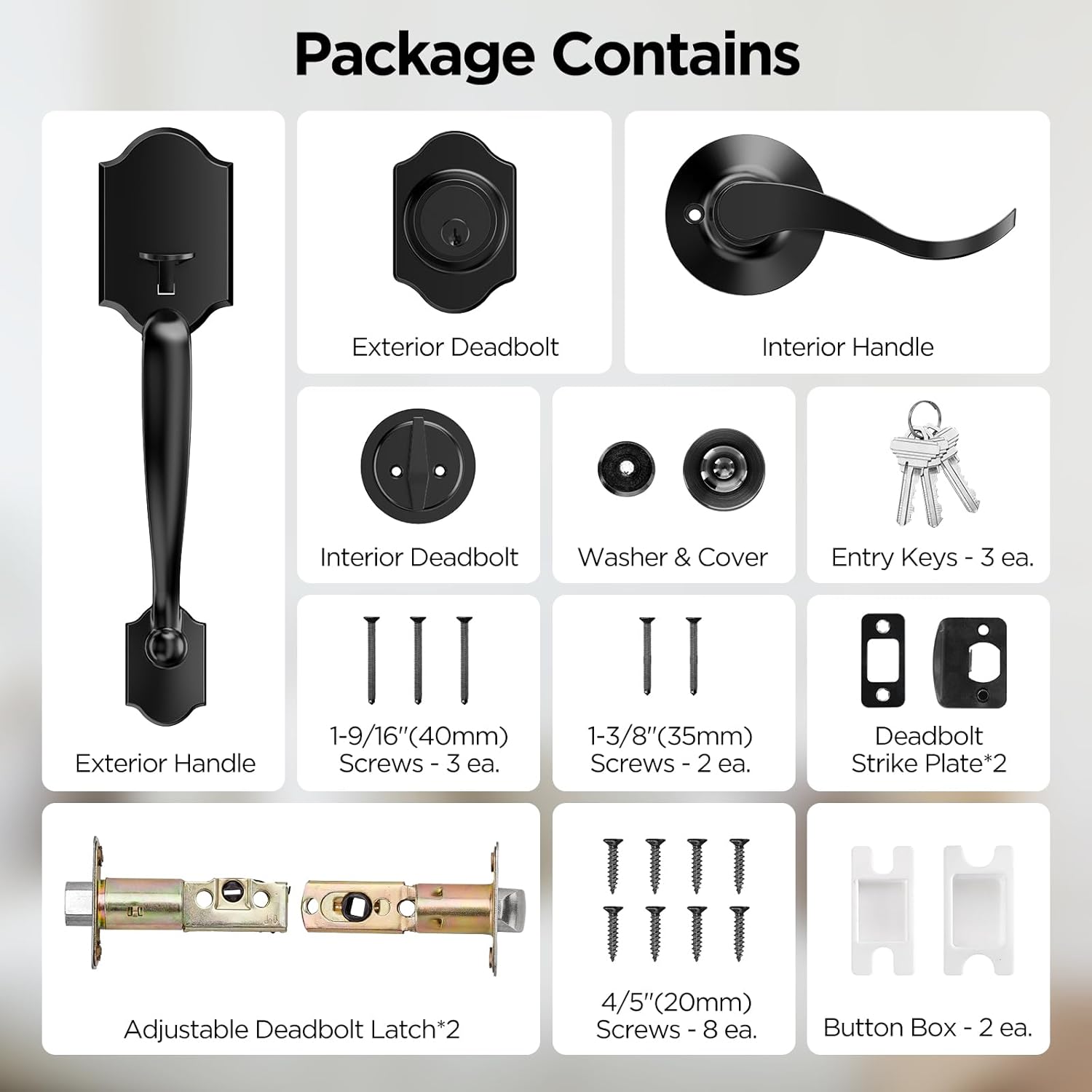 Black Front Door Handle and Deadbolt Set, Classic Lock With Matte Exterior Lever, Reversible Entry for Right & Left Handed