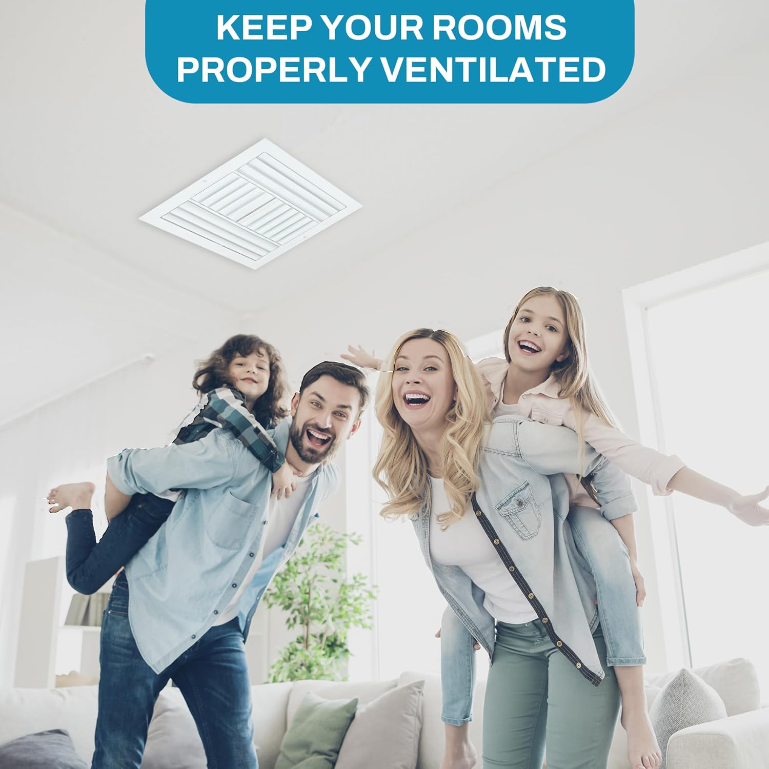 Aluminum 12 x 12 Inch 4-Way Adjustable Air Vent Cover & Deflector for HVAC, Ceiling Vent Covers, Register, Grilles & Vents, AC Vent Covers Ceiling - Improve Airflow in Your Home or Office