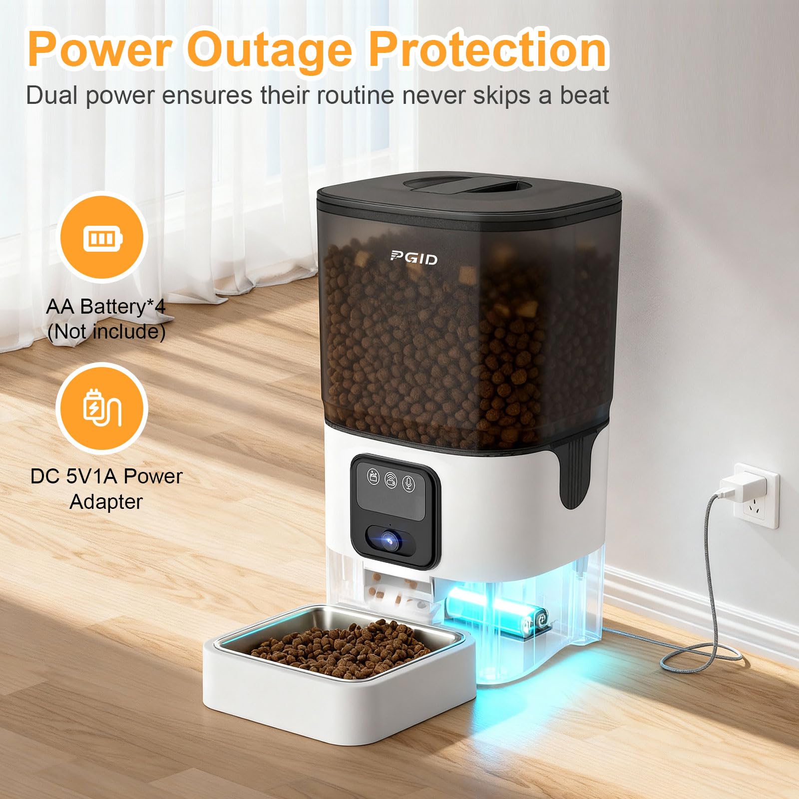 PGID Automatic Cat Feeder with Camera, 1080P HD Video with Night Vision, 2.4G WiFi Pet Feeder for Cat & Small Dog, 2-Way Audio & Meal Call Pet Food Dispenser, Motion Capturing Auto Dog Feeder 6L - image 6
