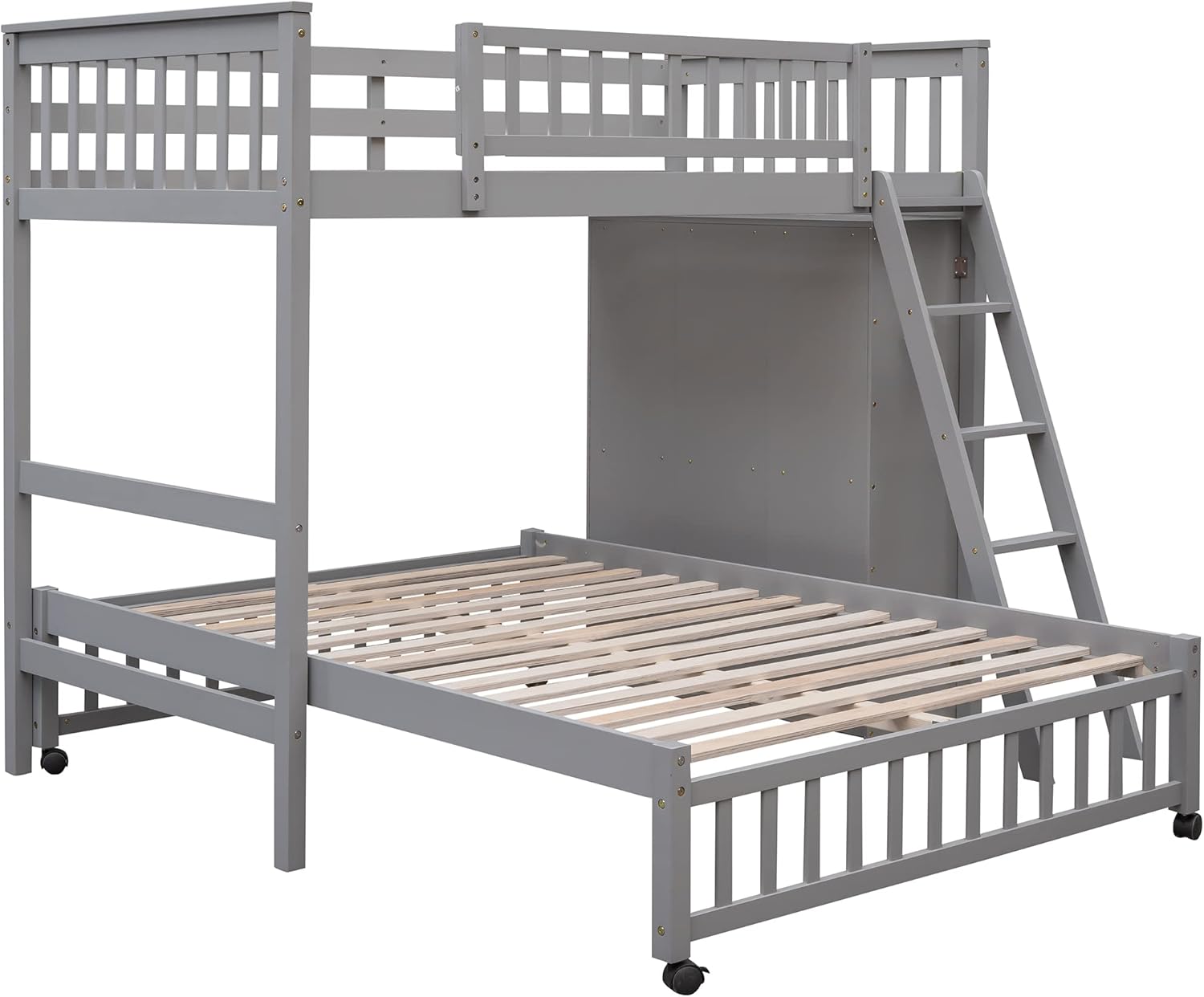 P PURLOVE Twin Over Full Bunk Bed with 6 Storage Drawers, Adjustable Shelf and Ladder, Bunk Bed Frame with Wooden Slat Support and Removable Bottom Bed, No Box Spring Needed (Gray)