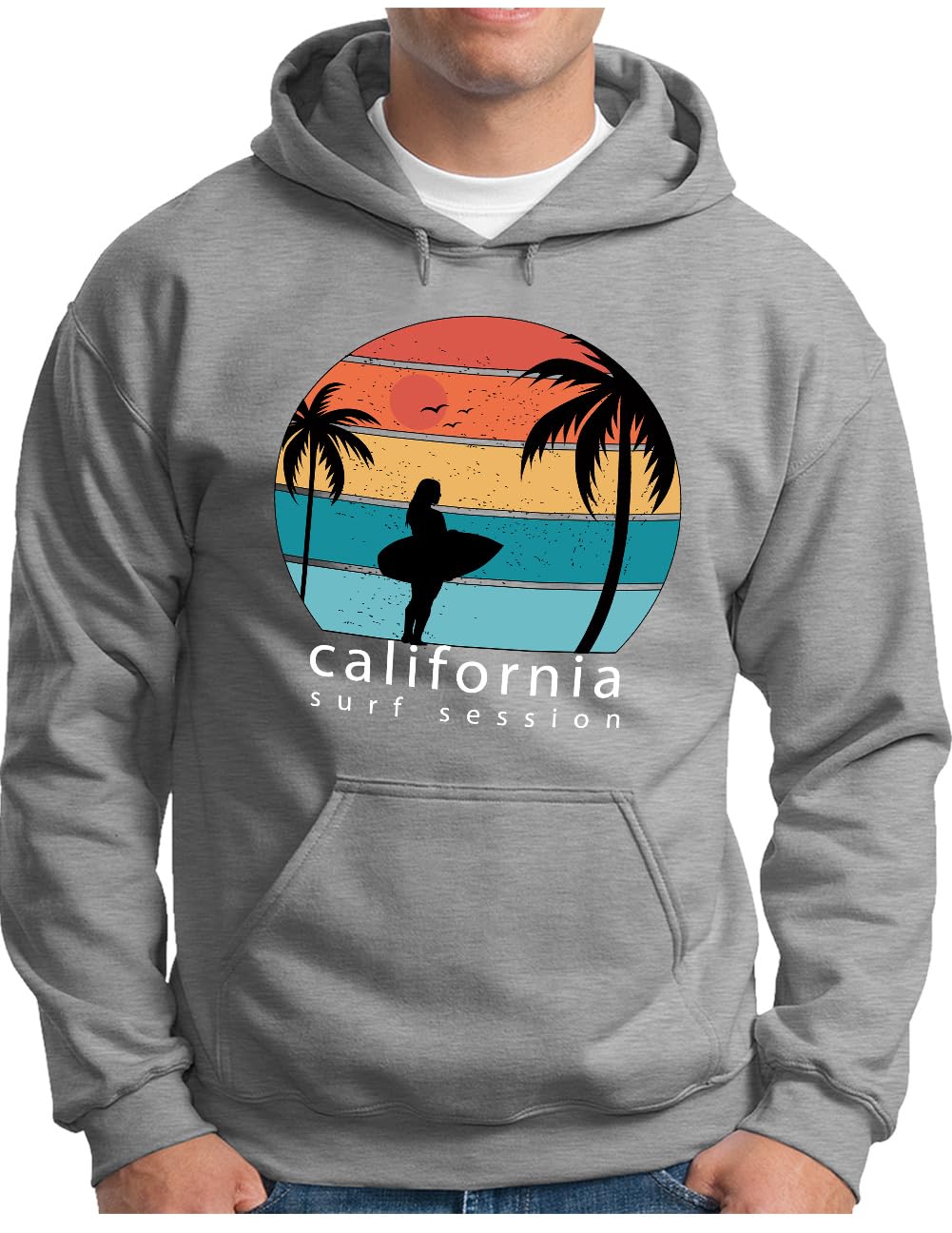 Sweat à capuche avec logo surf rétro pull confortable gris imprimé - 5