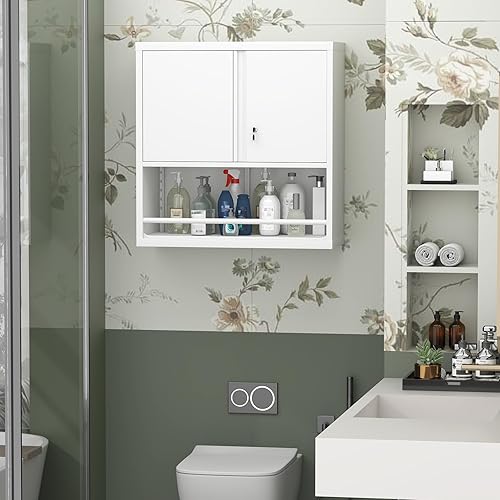 Miniatura 51 de LUCYPAL Armario de almacenamiento de metal con 2 puertas de bloqueo y 2 estantes ajustables, gabinete de almacenamiento con cerradura de acero para