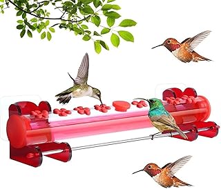 Wild Bird Feeder, Window Hummingbird Feeder, Bird Feeding Ports, Window Bird Feeder, Window Flower Hb Feeder, 8 Flower Feeding Ports, Bird Feeder Tube with Perch for Standing Easy to Fill