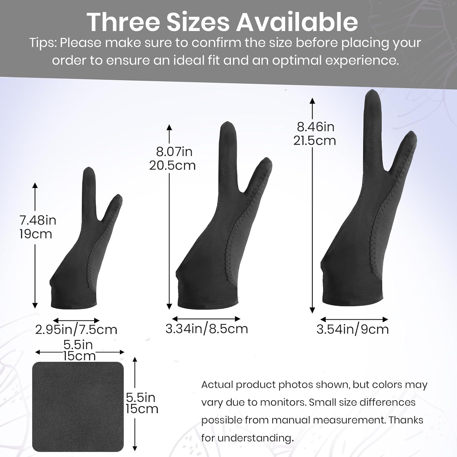 Digital Drawing Glove: 3-Layer Palm Rejection, Two-Finger Artist Glove for Drawing Tablet, iPad, Paper Sketching, Fits Left and Right Hand, Includes Cleaning Cloth(2 Pack,Black,Large) - 8