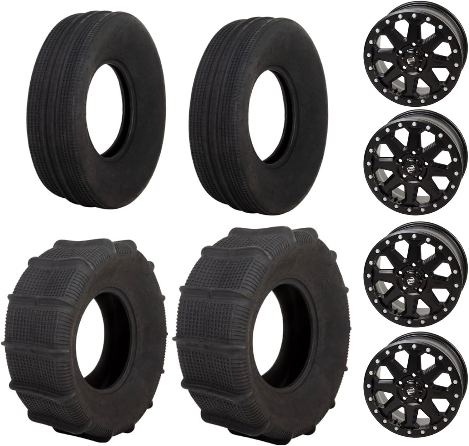 Four 33x15 TENSOR SAND SERIES Front and Rear UTV Sand Tires mounted on Tusk UINTA Beadlock Wheels - For the POLARIS RZR PRO R series 5 lug - Includes Lug Nuts (Matte Black)