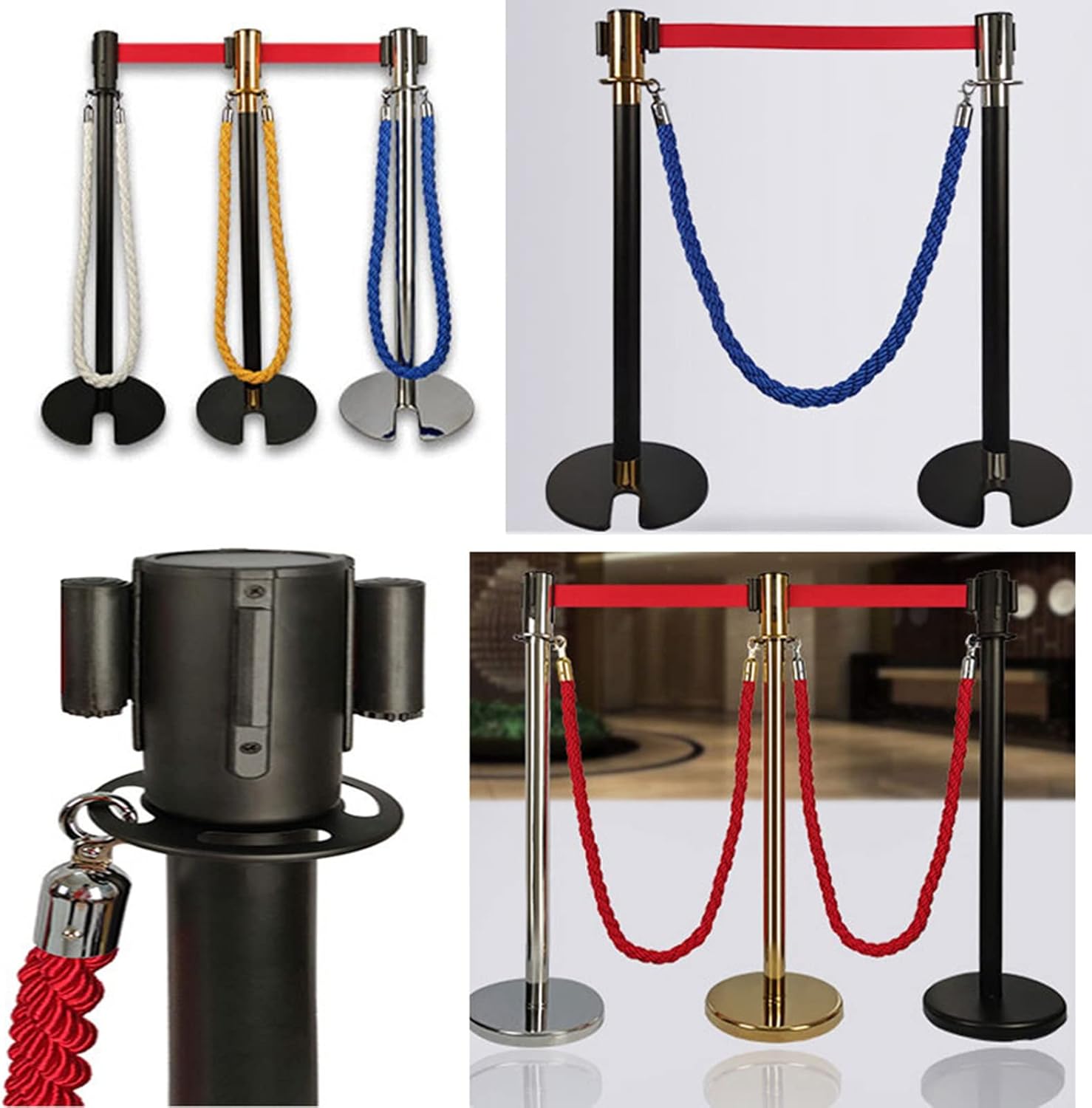 Velvet Rope Barrier with Silver Hook, 2ft Crowd Control Queue Divider, Black Twisted Hemp Ropes for Obstacle Barriers, Event & Party Safety Solutions