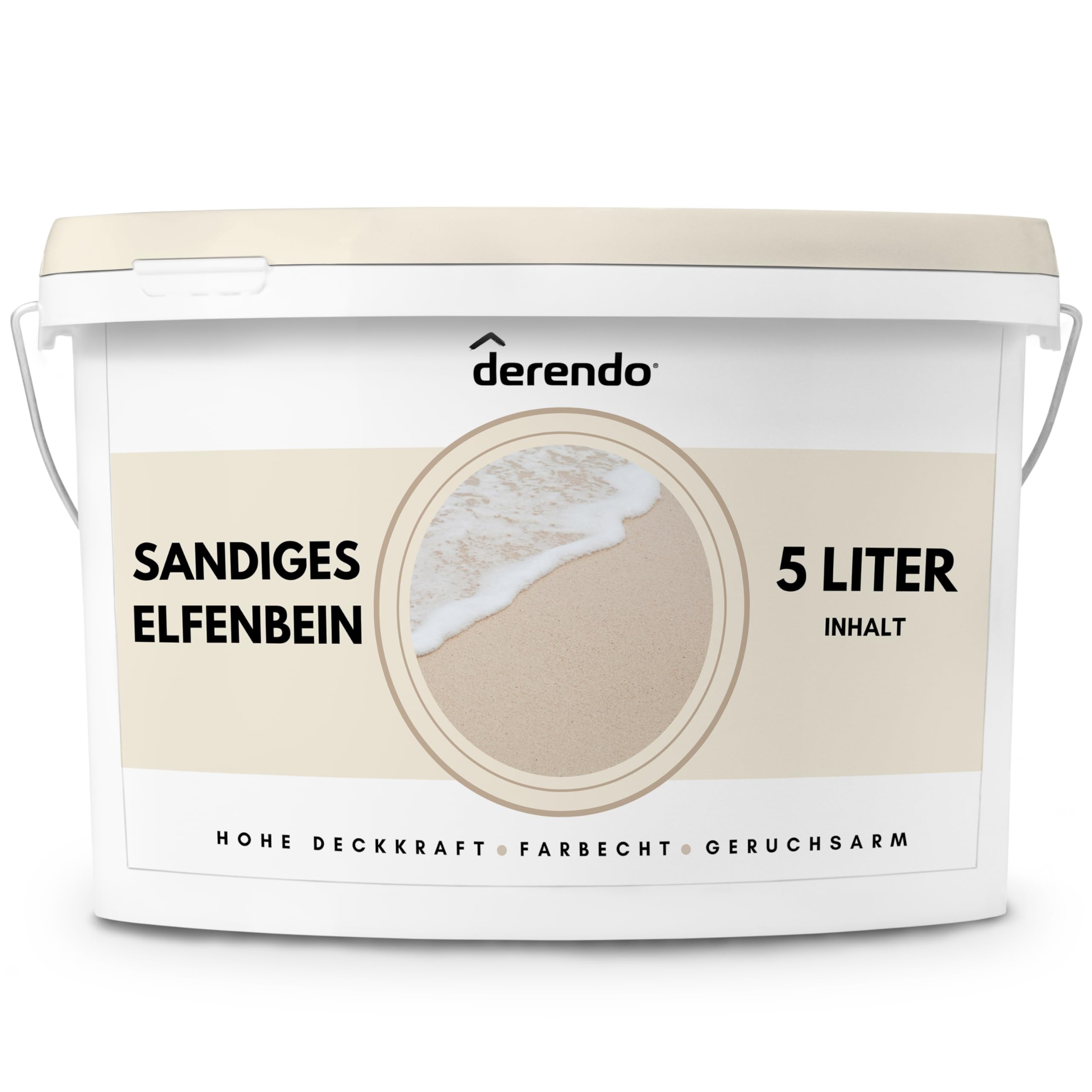 derendo Exklusive Wandfarbe beige 5L, Dispersionsfarbe innen, Innenwandfarbe matt, Deckkraftklasse 2
