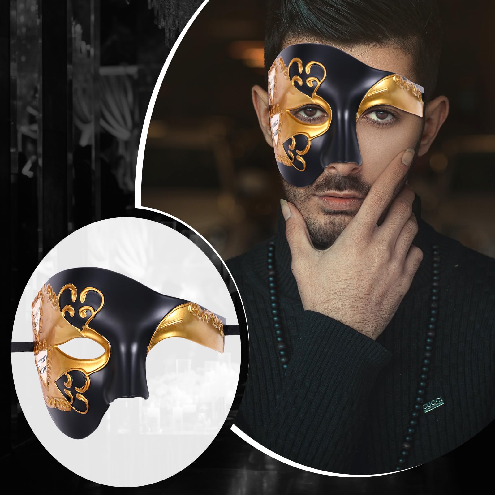 Oidea Masquerade Mask for Men: Vintage Phantom Of The Opera Mask Halloween Costume Prom Venetian Mardi Gras Half Face Party Masks Gold - Image 2