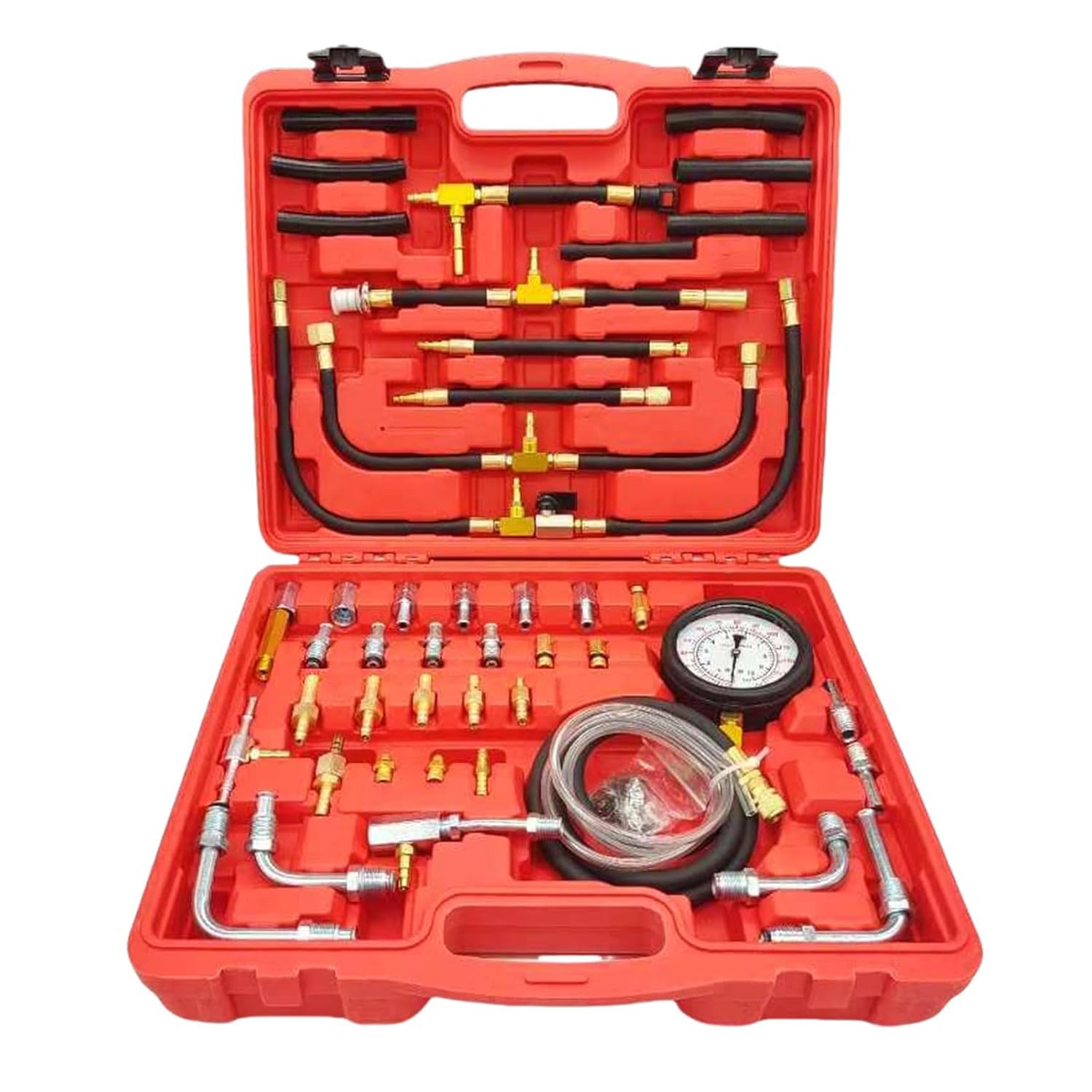TU-443 Fuel Injection Pressure Tester Kit 0-140 PSI Pro Auto Fuel Pressure Gauge for Car Truck Motorcycle 45PCS