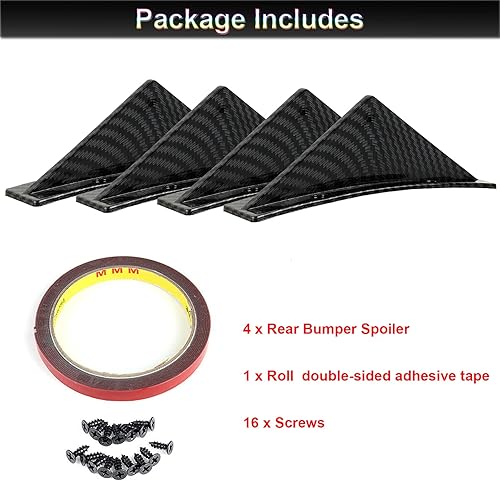 Miniatura 5 de Carridar Juego de 4 piezas de difusor de parachoques trasero de forma curvada universal de alerón de tiburón, juego de decoración de ala de labio,