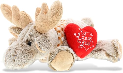 DolliBu Peluche de San Valentín con diseño de alce mentiroso con corazón rojo y nombre, regalo personalizado para el día de San Valentín,