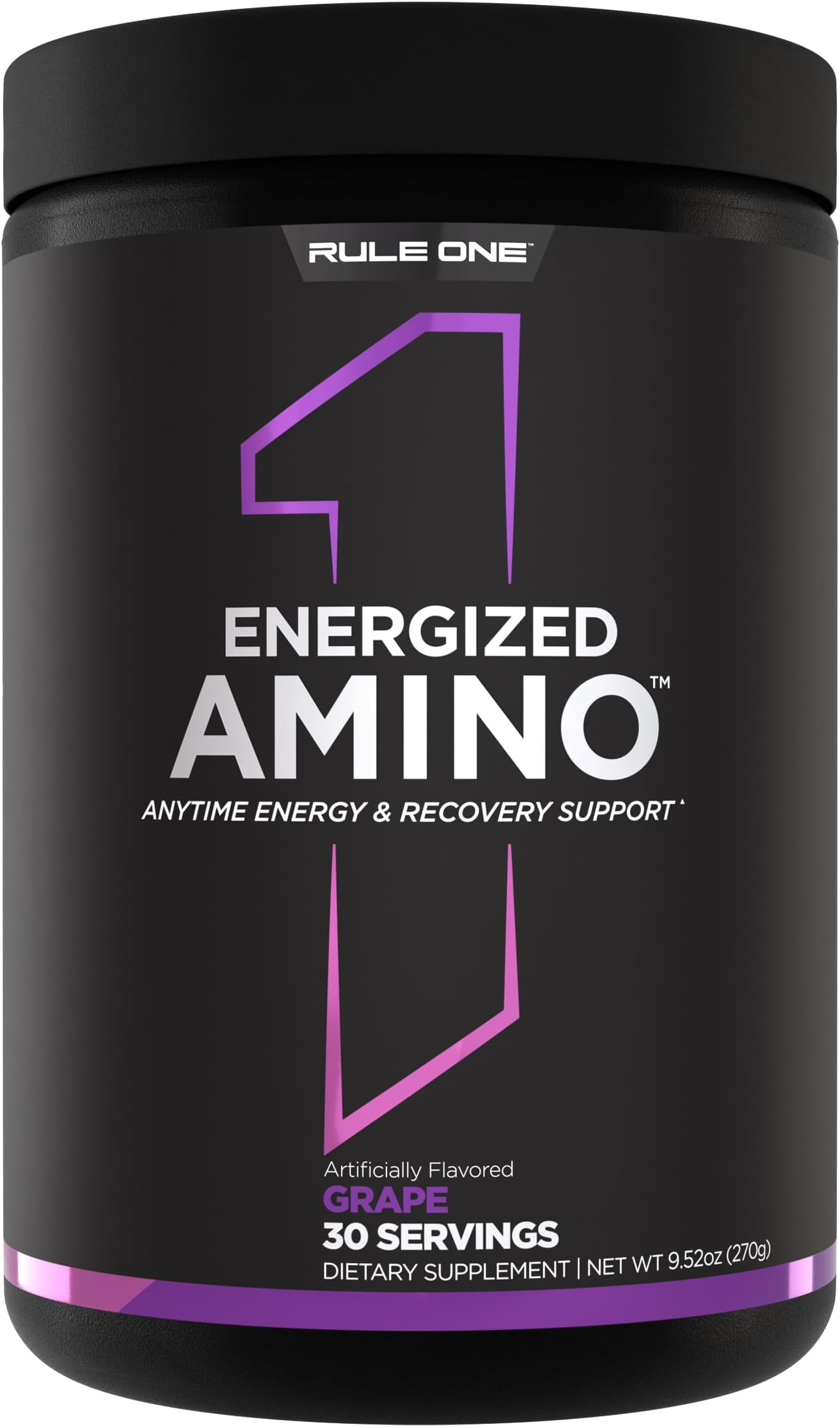 Energized Amino – Anytime Energy and Recovery Support with BCAAs, Glutamine, Citrulline, Beta Alanine, and Caffeine from Green Coffee & Tea Leaf Extracts (30 Servings, Grape)