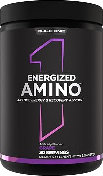 Rule 1 Proteins Energized Amino, Grape, 30 Servings | Anytime Energy & Recovery Support with BCAAs, Glutamine, Citrulline, Beta Alanine, Caffeine