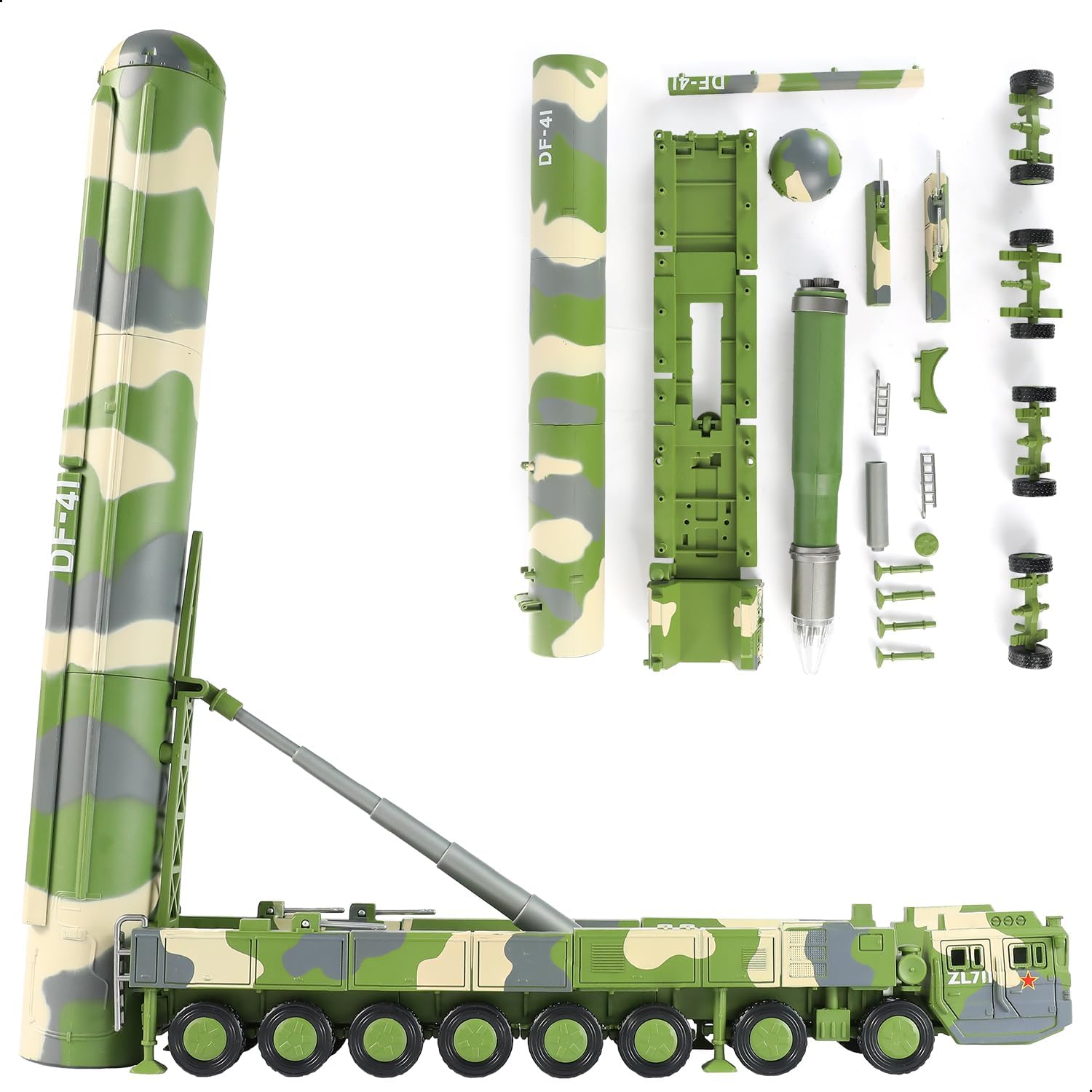 1/72 Scale DF-41 Solid-Fuelled Road-Mobile Intercontinental Ballistic Missile Quick Build Model Armored Vehicle DF-41 Toy Building Model Gift for Adults Suit for Kids Educational Toys