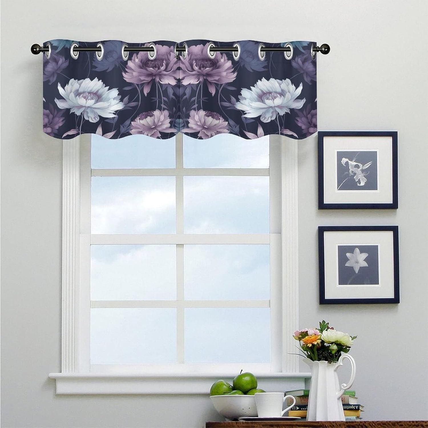 Purple Withered Flowers 2 Pack Valance Curtains Window Treatments. Adjustable Curtain with Rod Pocket.Cafe Curtains is Half Curtains for Privacy Decorative 52x18.1 Inch.