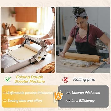 40.5x22.8 Manual Dough Sheeter, Foldable Commercial Tabletop Dough Roller | 025 mm Adjustable Thickness with 56 Settings for Pizza Crusts, Croissants, Puff Pastry, Pasta, Fondant and Pie Crusts (400C)