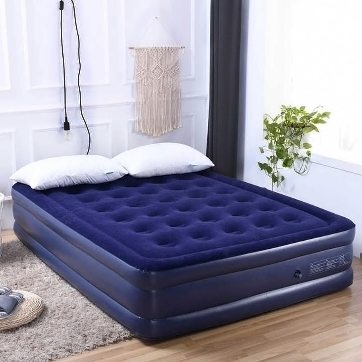 HIKKY Inflatable Double Mattress With Bulit-In Electric Pump, Standard Classic Air Bed, 203 X 157 X 47 CM