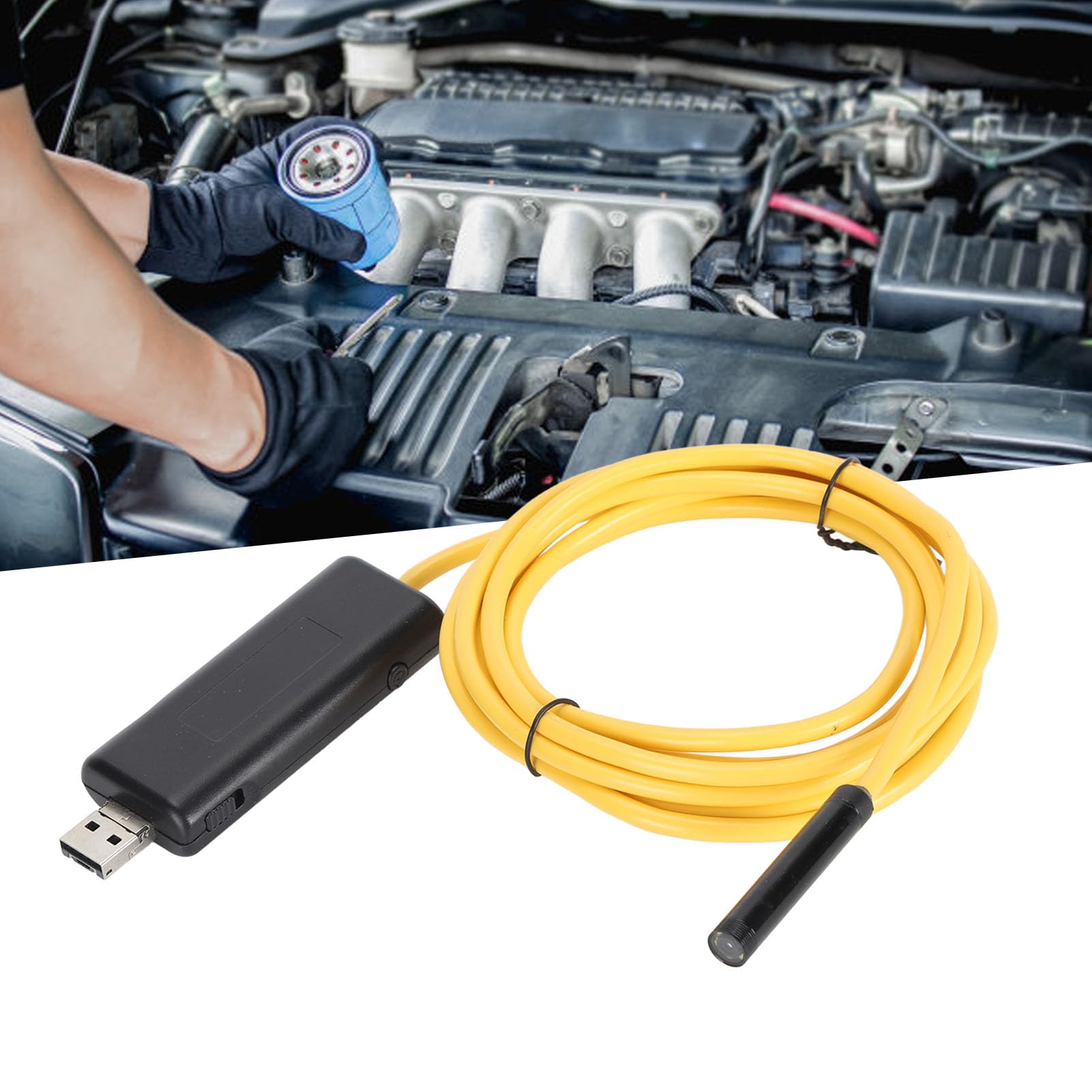 Endoskop USB, 8 Mm 720 P HD, 4 Cm Ogniskowa, Półsztywny Kabel IP67 Wodoodporny Boroskop WiFi, Kamera Inspekcyjna Typu Snake z 6 Diodami LED do Kontroli Rur Silnika Samochodowego (10 m)