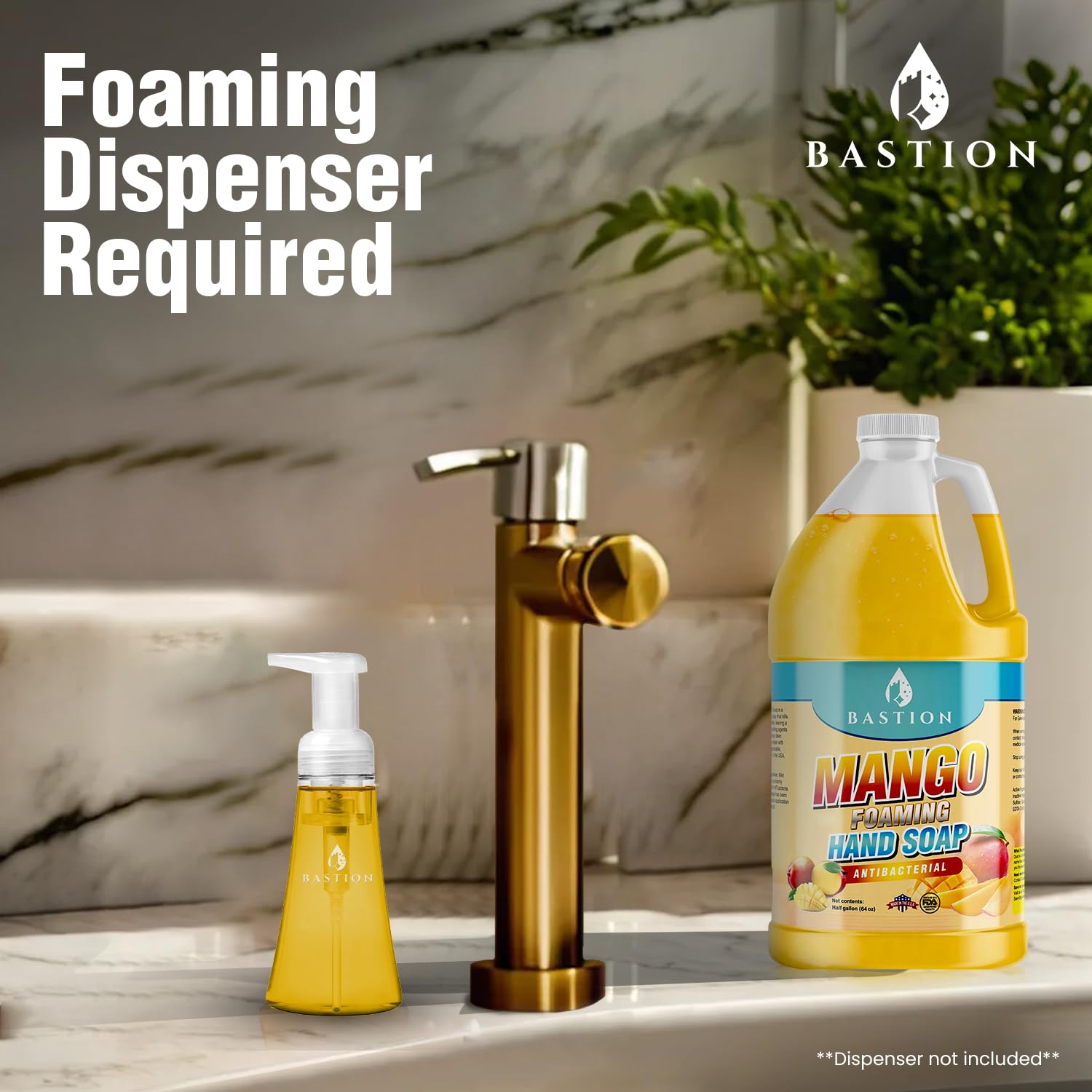 Bastion Antibacterial Hand Soap - Mango Foaming Hand Wash - 1/2 Gallon (64 oz.) Bulk. Refill Jug. Mango Scented. Non-toxic. Made in the USA. - Image 7