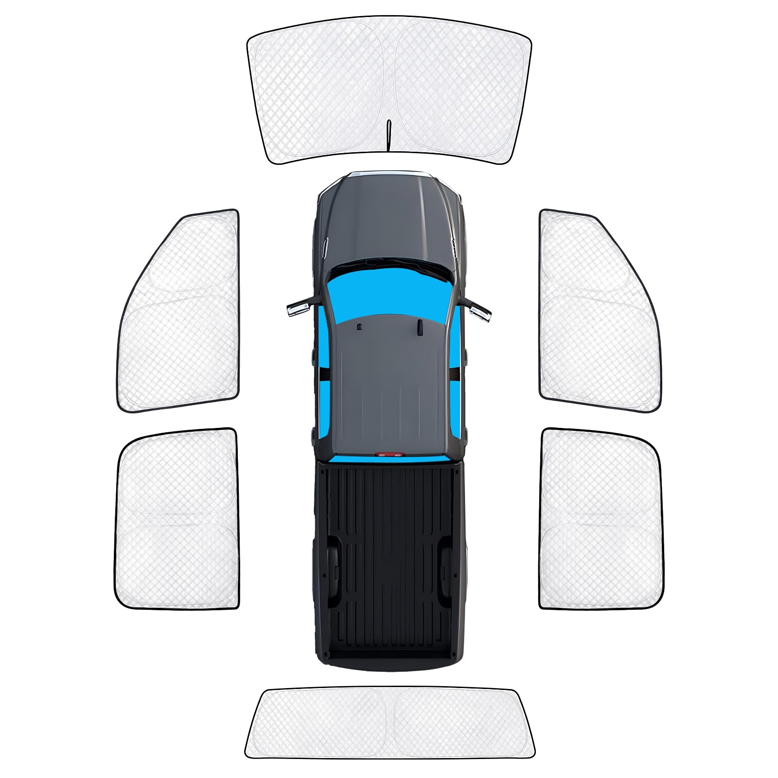 KMF 6pcs Thicken Sun Shades for Dodge Ram 2500 3500 Accessories 2010-2025, Custom Fit Full Car Window Covers Sunshade for Windshield Side Rear, UV Block Privacy for Camping Outdoor