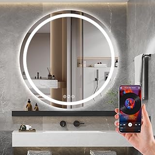 Comprar Bluetooth Espejo Baño con Luz Redondo 80cm, Espejos de Baño con LED con Antivaho, Regulable, 3 Colores Luz, Función Memoria