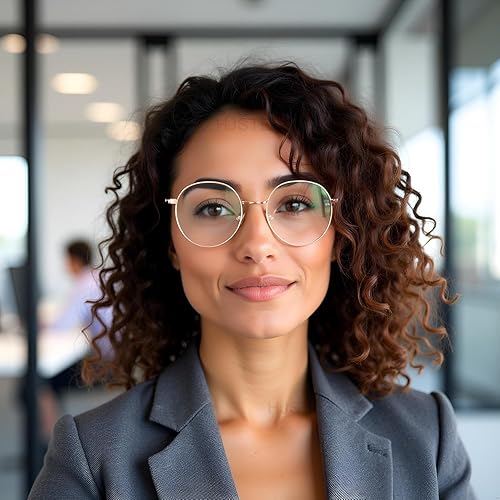 Vista 2 de HJSTES Gafas redondas de luz azul para mujeres y hombres, lentes retro con montura de metal