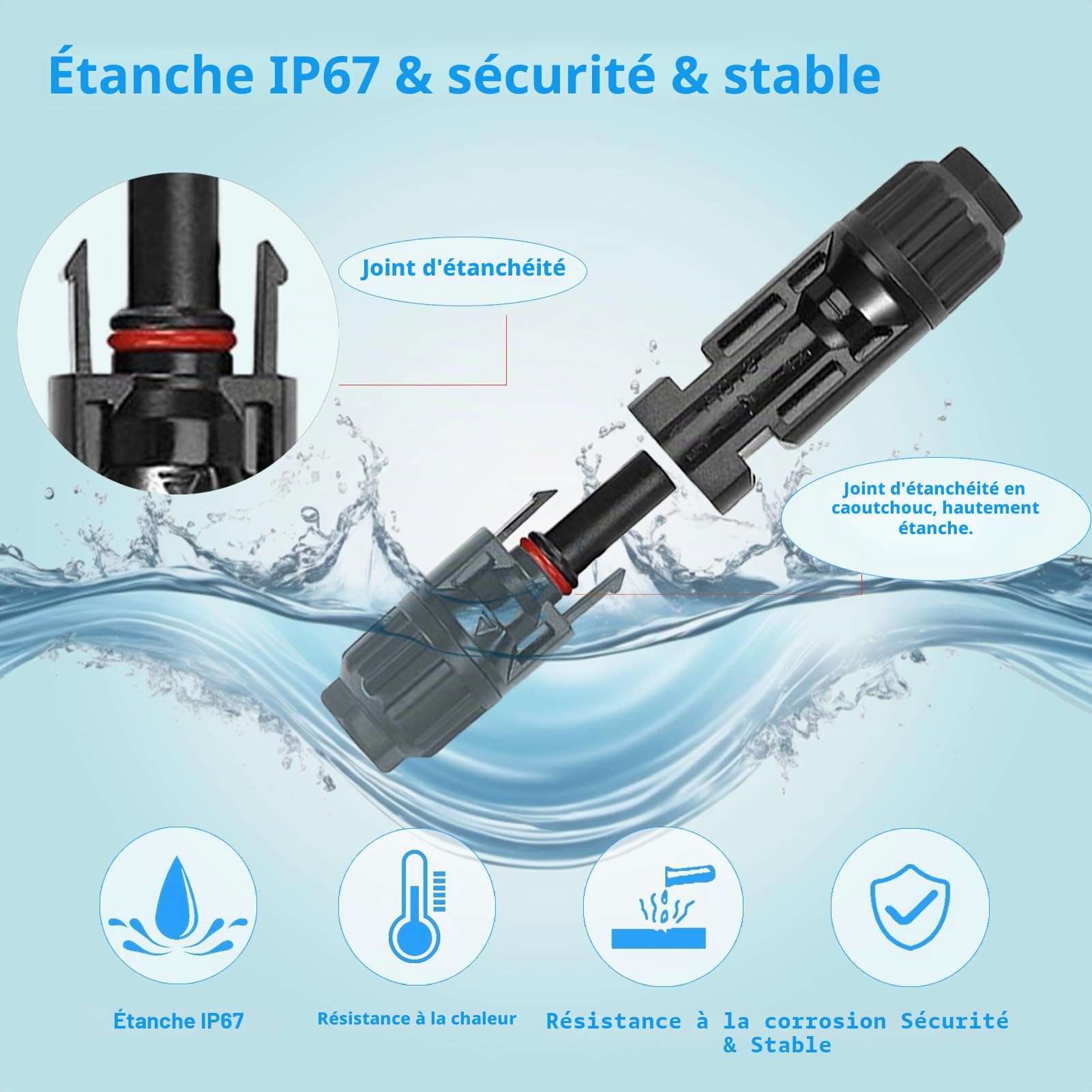 Outils de Sertissage Solaires pour câbles PV de 2,5/4/6 mm²,avec 1 Pince à Sertir,10 Paires connecteurs de câble,10 Paires de Connecteurs Mâle/Femelle et 2 Clé,pour Câble PV de Panneau Solaire