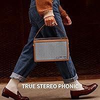 Vista 3 de Altavoces Bluetooth retro, altavoz Bluetooth portátil para el hogar, altavoz Bluetooth inalámbrico con graves profundos, sonido estéreo fuerte