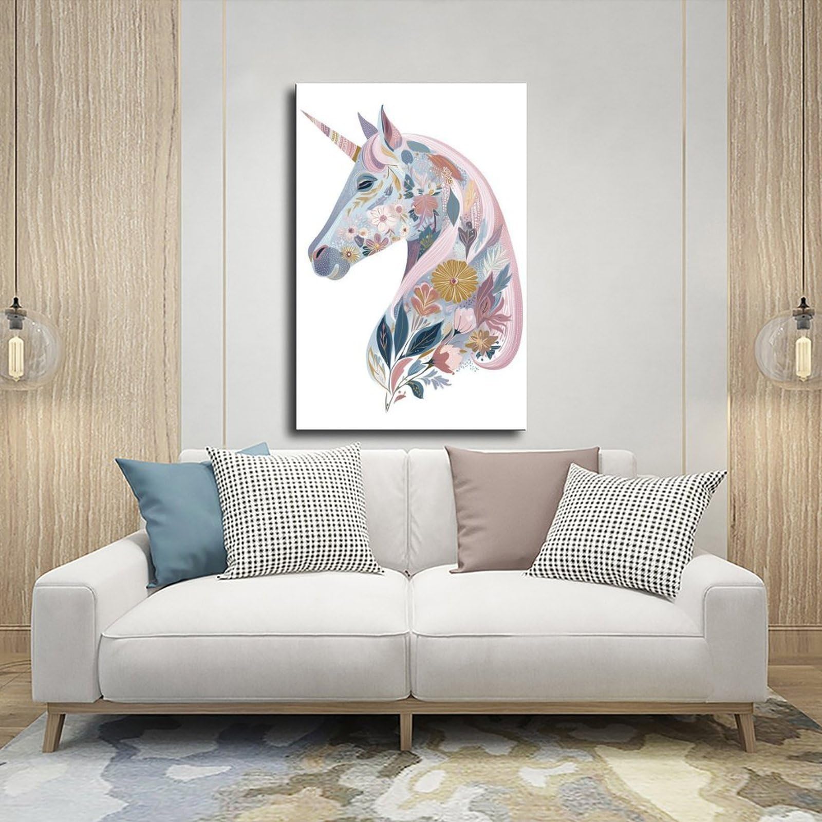 Poster su tela con unicorno floreale per ufficio, regalo decorativo