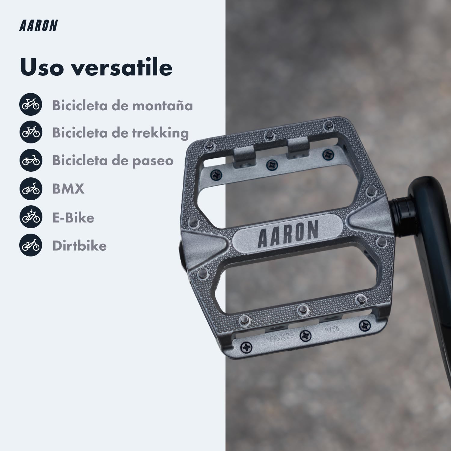 AARON Pedales para Bicicleta de montaña, Pedales Planos, Rock, con cojinetes de Calidad y un Agarre Superior, de Aluminio