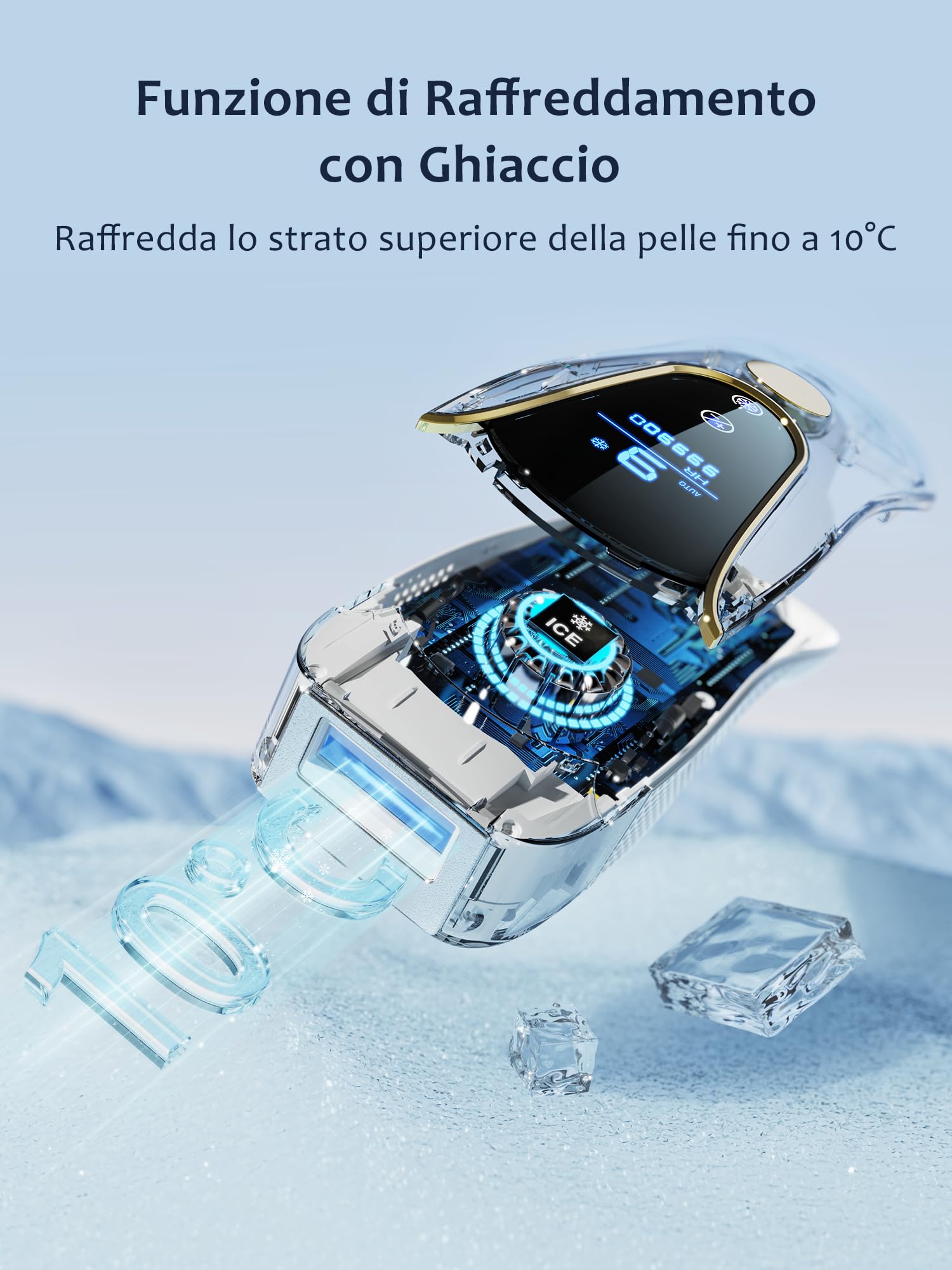 Epilatore Luce Pulsata con Funzione Ghiaccio, Luce Pulsata Efficiente 19,35J con 9 Livelli di Energia, Flash Continuo Automatico, Epilatore a Luce Pulsata per Donne, Braccia,Ascelle,Gambe