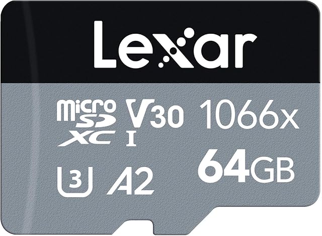 Lexar Professional 1066x 64GB microSDXC UHS-I Card w/ SD Adapter SILVER Series, Up To 160MB/s Read, for Action Cameras, Drones, High-End Smartphones and Tablets (LMS1066064G-BNAAG)