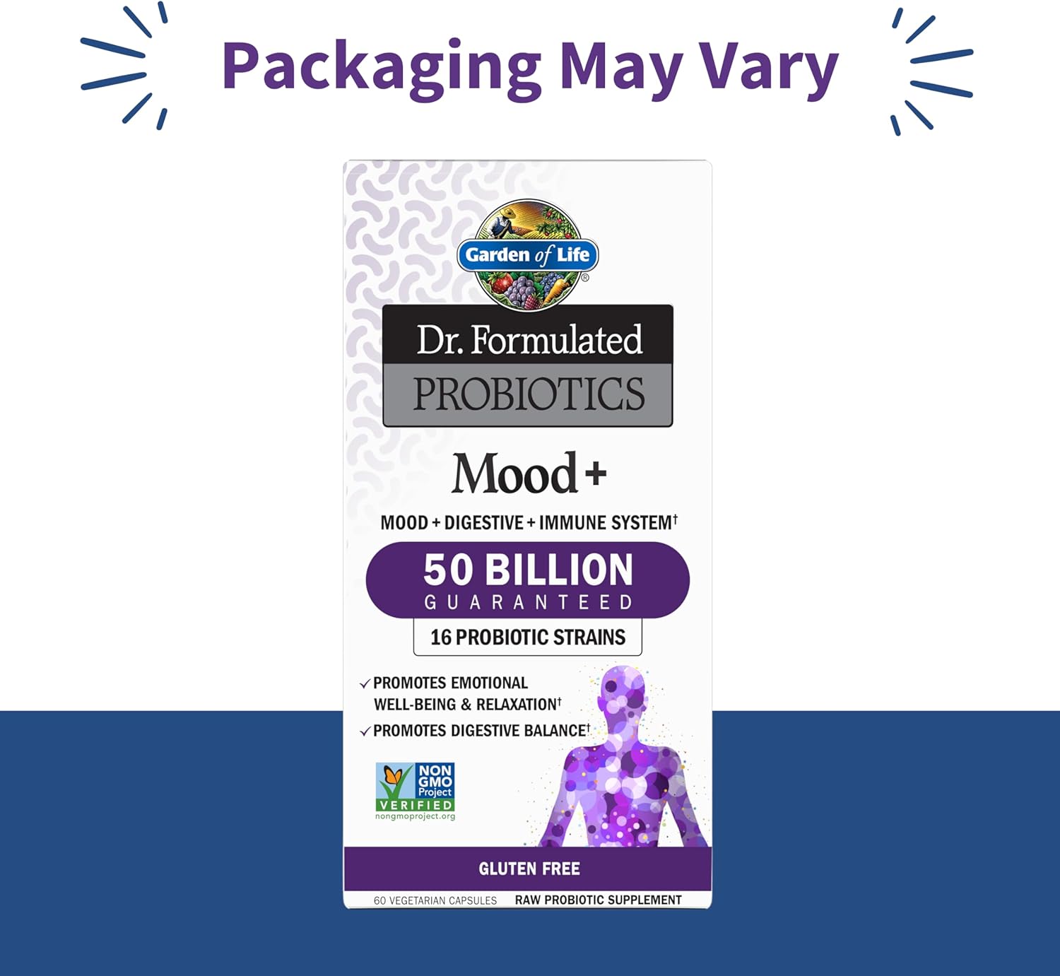 Garden of Life Dr. Formulated Probiotics Mood+ - 50 Billion CFU - Supports Relaxation & Digestive Health - 60 Vegetarian Capsules