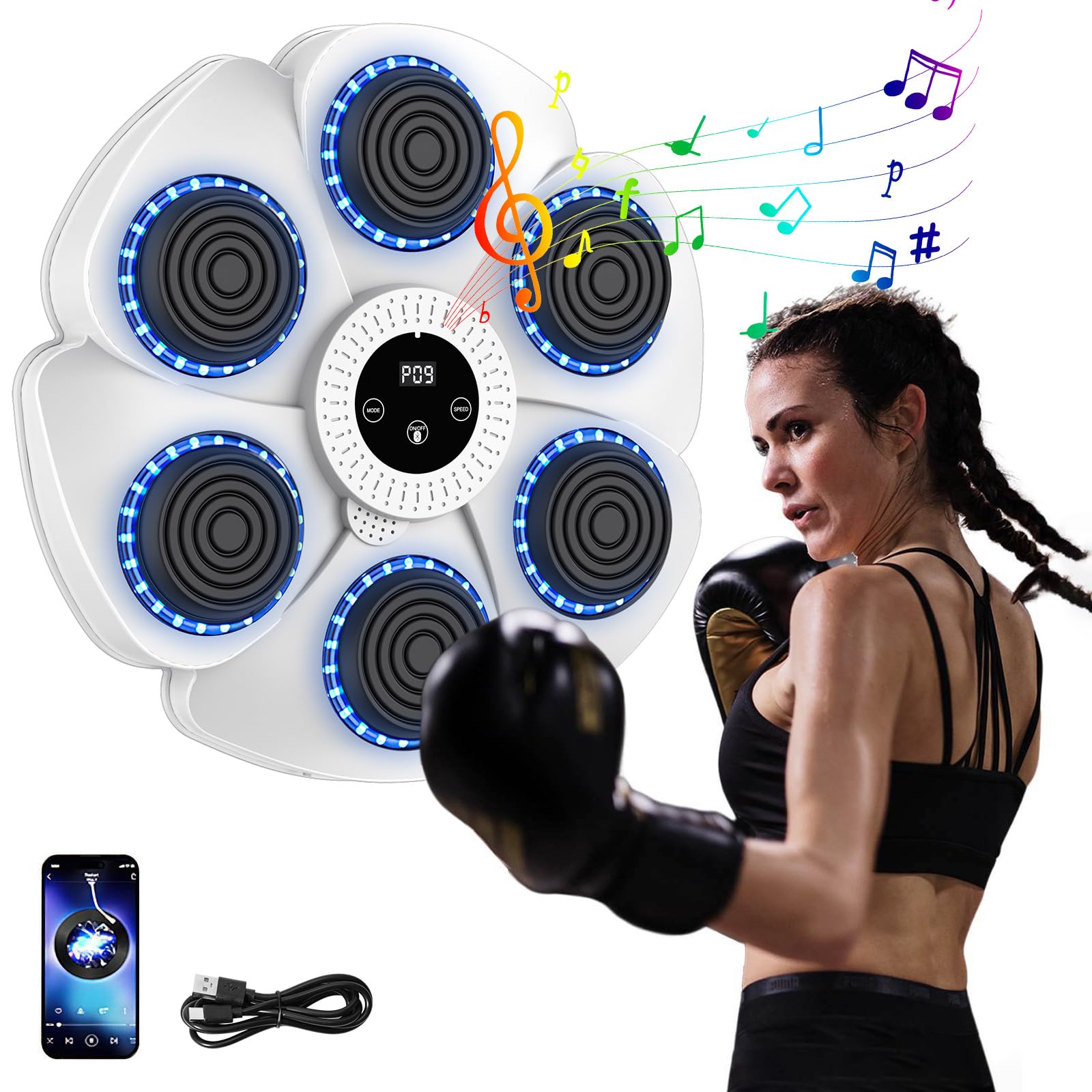 Macchina Da Boxe Musicale Bluetooth 2024 - Con Guanti, Luci RGB, 9 Velocità, Per Adulti E Bambini - Foto 3