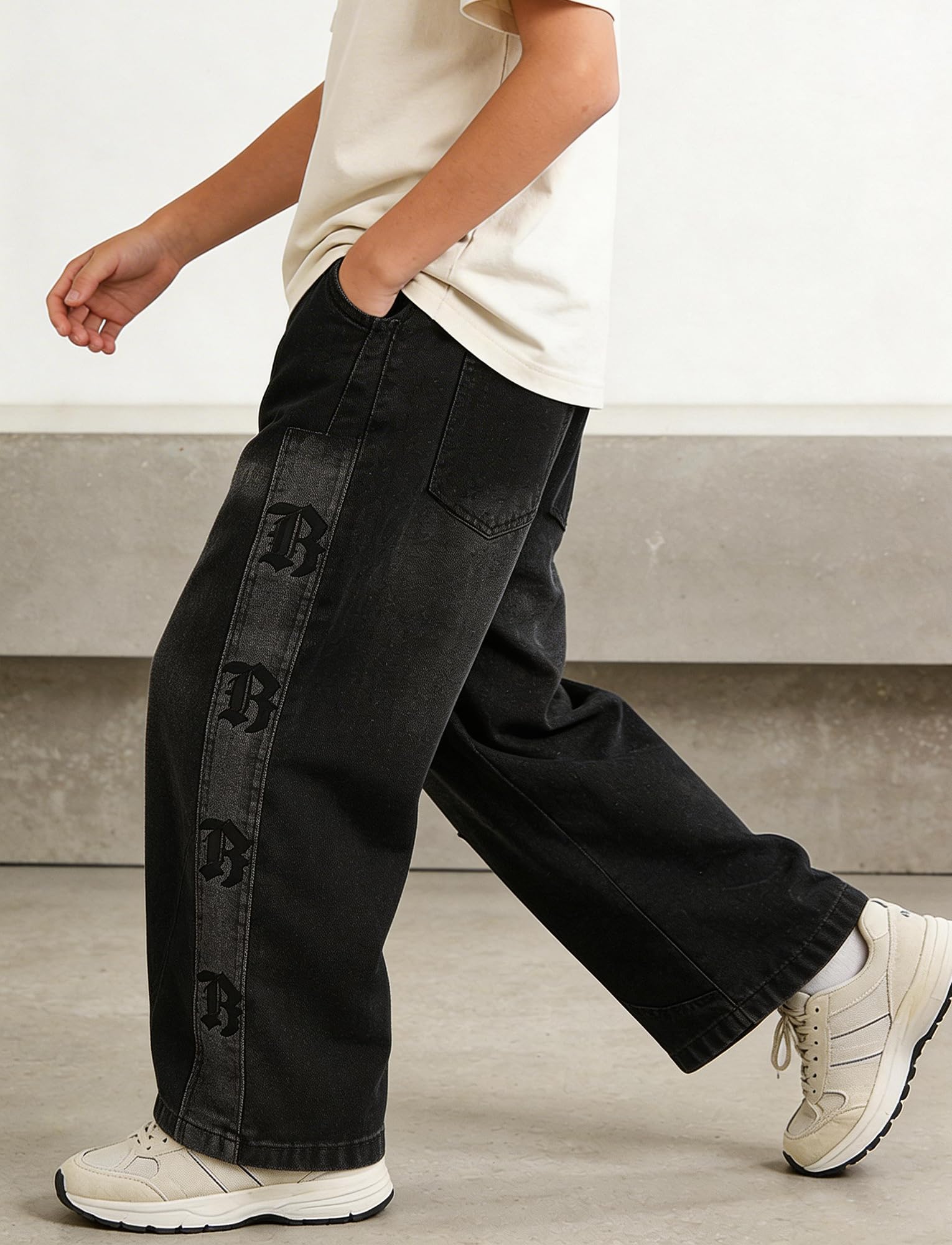SEAUR Y2k Jean baggy pour garçon Taille élastique Pantalon en denim Coupe ample Y2k Hip Hop Skateboard Streetwear