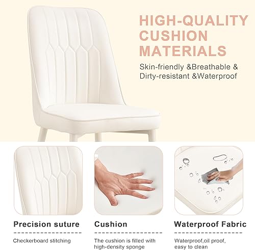 Miniatura 6 de Juego de mesa de comedor blanca para 6, juego de mesa de comedor de mármol de 67 pulgadas con mesa ovalada blanca crema de 3.5 pulgadas de grosor