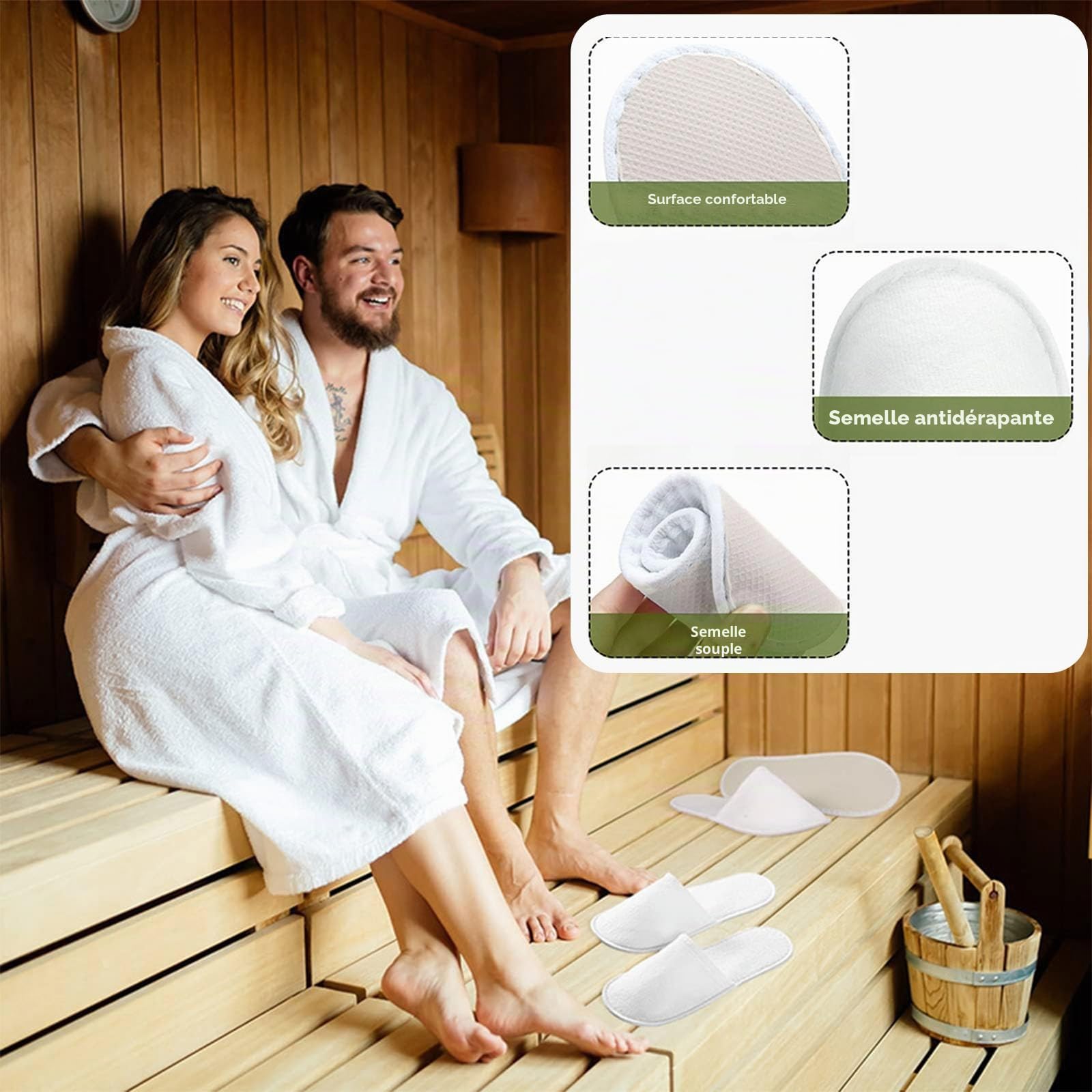 24 Paires de Pantoufles Jetables pour Hôtels Slippers Invités en Vrac pour Maisons, Spas, Mariages, Voyages, Taille Universelle, Antidérapantes