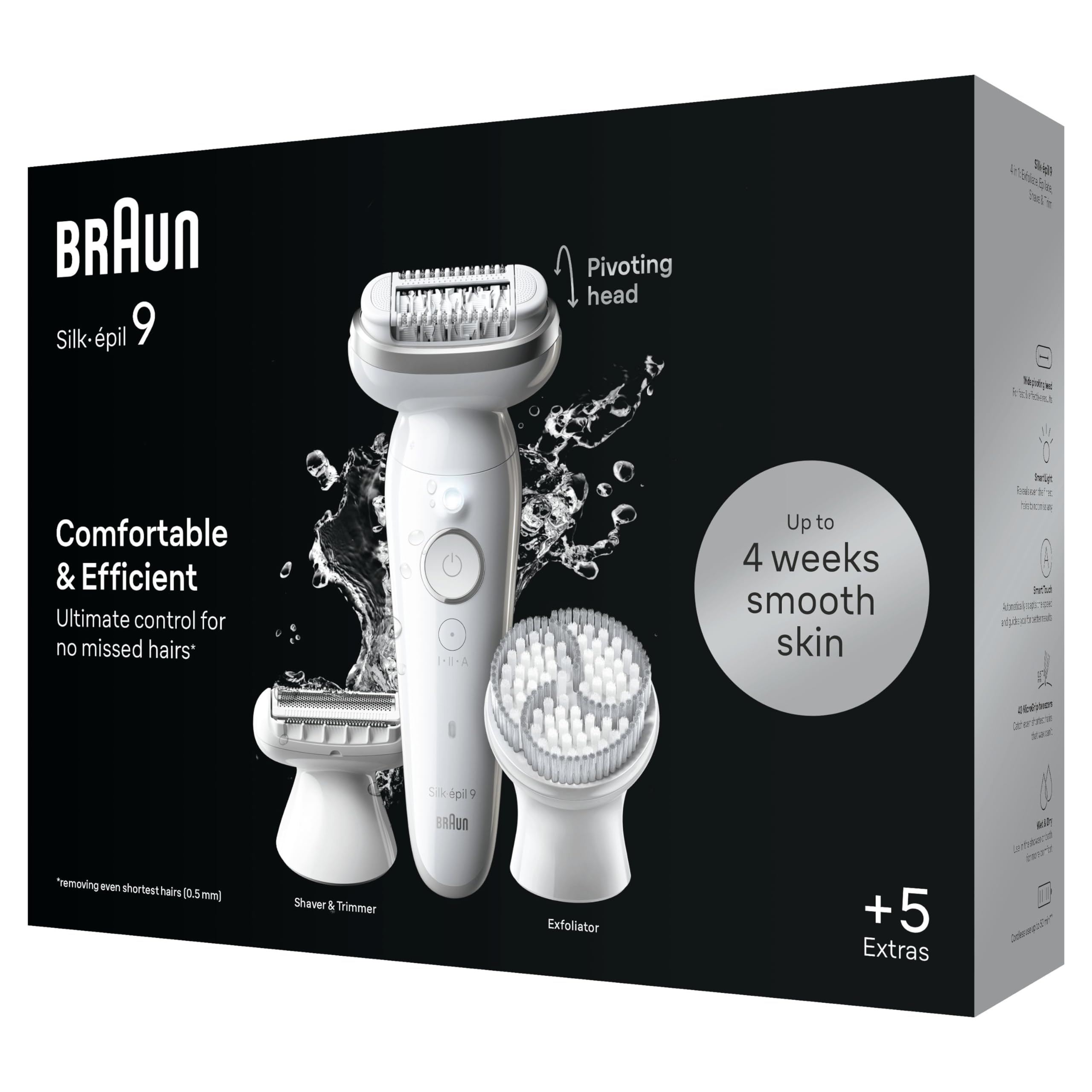 Braun Silk-épil 9 Depilatore Donna, Epilatore Elettrico Donna Con Testina Flessibile Per Una Epilazione Semplice, Wet & Dry, Pelle Liscia a Lungo, 9-061, Bianco/Argento