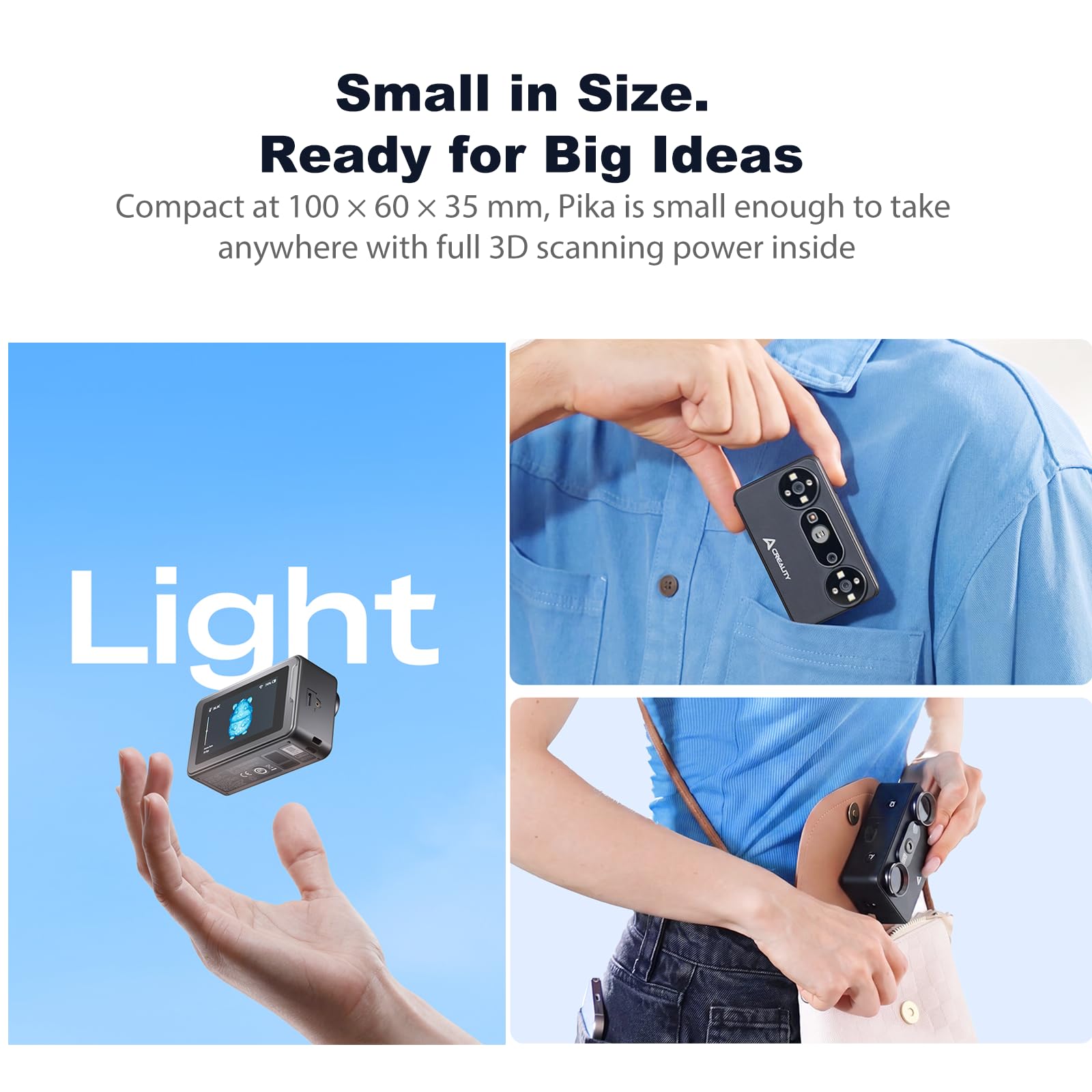 Creality Pika Scanner 3D tascabile con precisione da 0,03 mm, laser blu a 7 linee e luce strutturale IR, 110 fps, wireless, compatibile con smartphone e PC, per stampa 3D e inversa