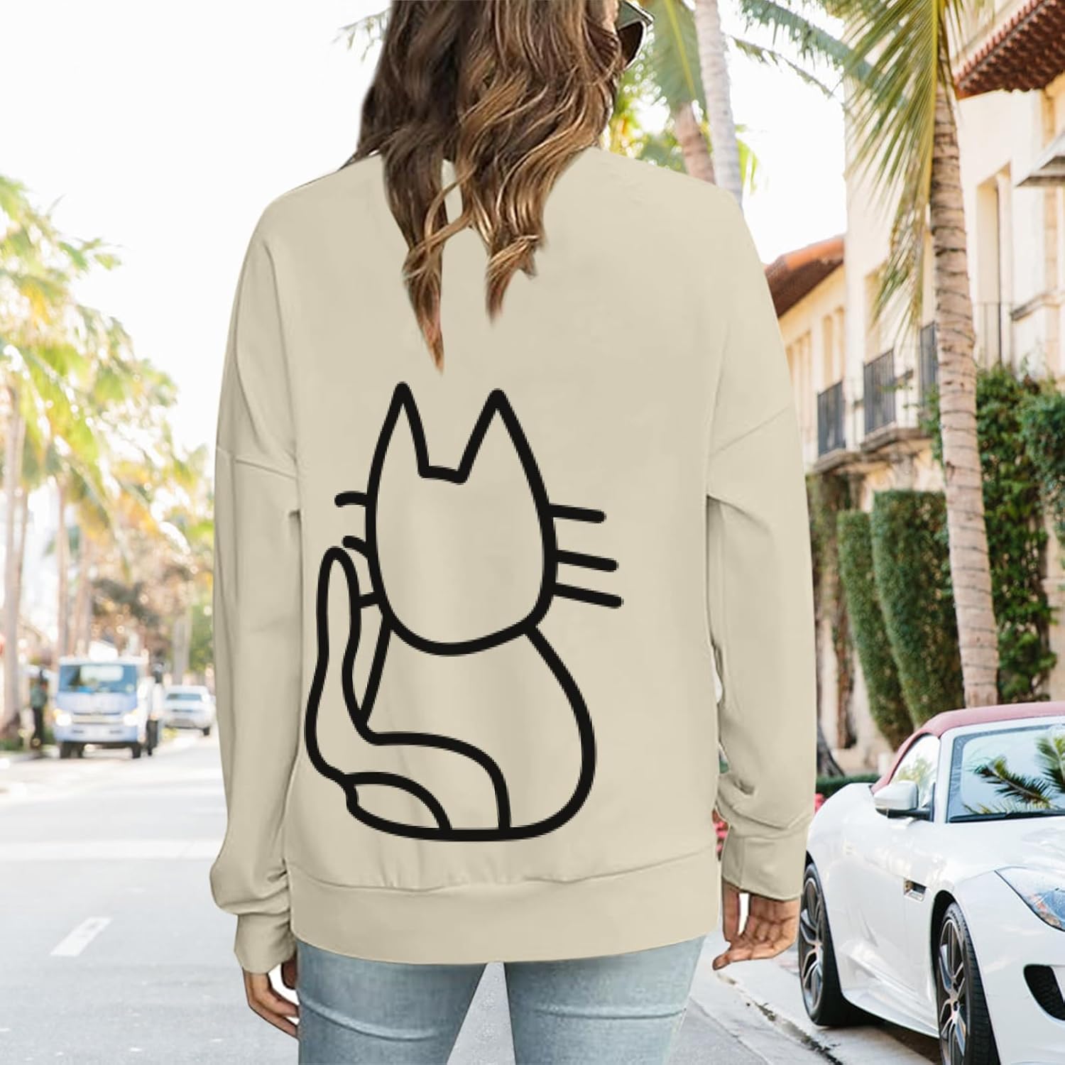 Cat Sweatshirts for Women Graphic Oversized Sweatshirt Funny Long Sleeve Shirt Cute Pullover Fleece Hoodie Tops - Image 4