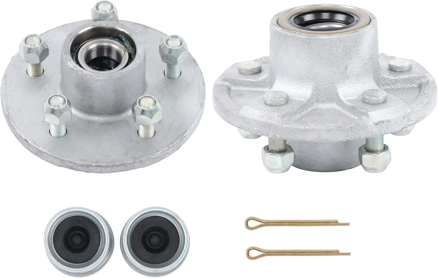 Set of 2 Pre-Assembled Galvanized Trailer Hub 5-Lug 4.5 Inch for 3500Lb #84 Spindle with Bearings Seals