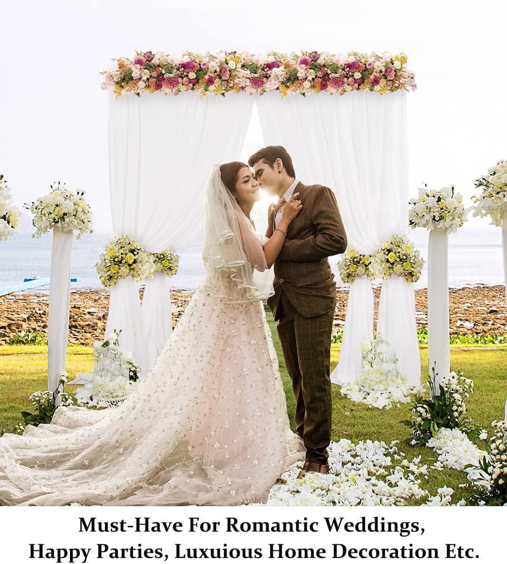 Chiffon Backdrop Curtain 5FTx8FT White Chiffon Fabric Drapes Sheer Voile Curtains 2 Panels 29"x96" White Sheer Photography Backdrop Drapes (29''x96''x2pcs, White)
