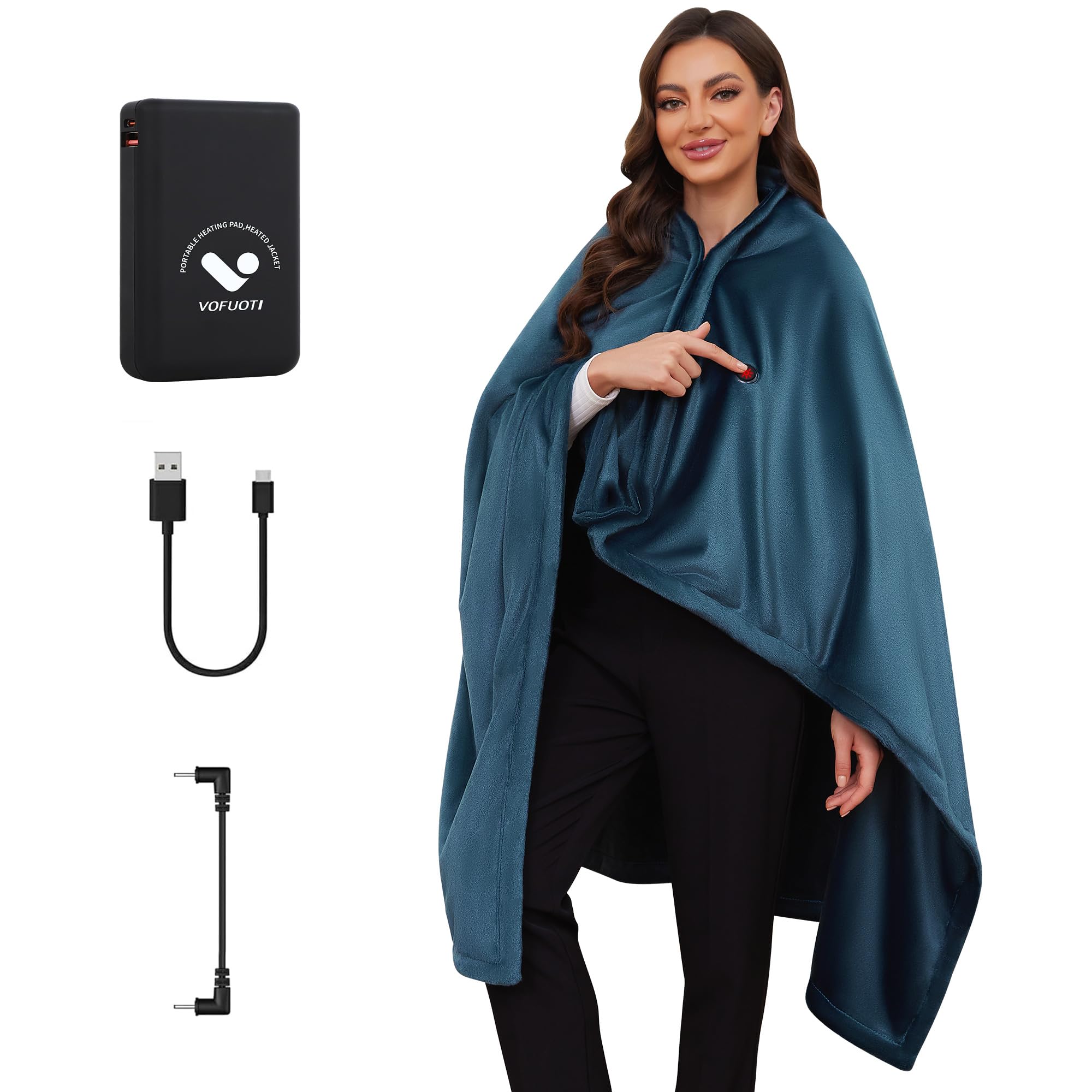 VOFUOTI MAX Electric Heated Blanket Battery Operated, Portable Heated Shawl for Neck and Shoulders and Back, Heating Blanket with Zipper and Pockets, 20000mAh, 3 Heating Levels, up to 8 Hours