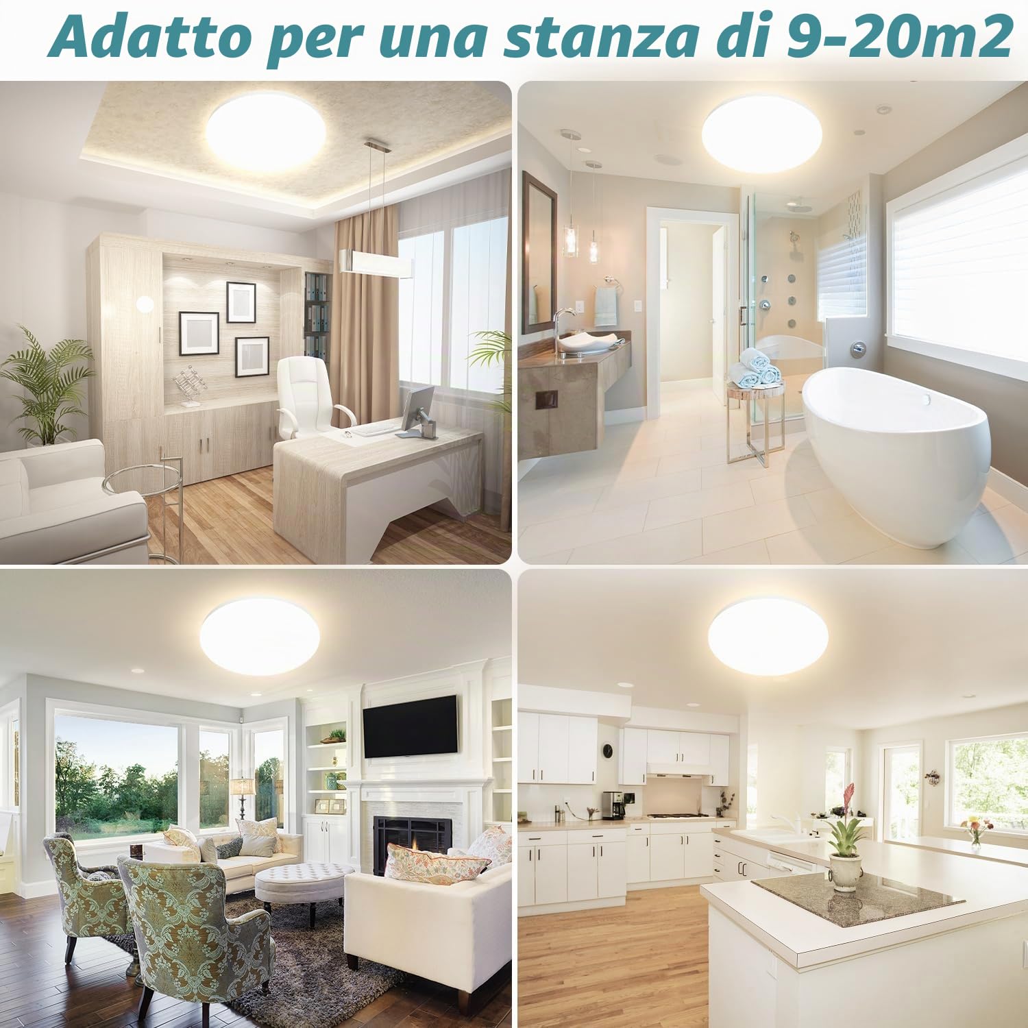 Plafoniera LED Soffitto 24W [2 Pezzi], Lampada da Soffitto 4000K 2000LM