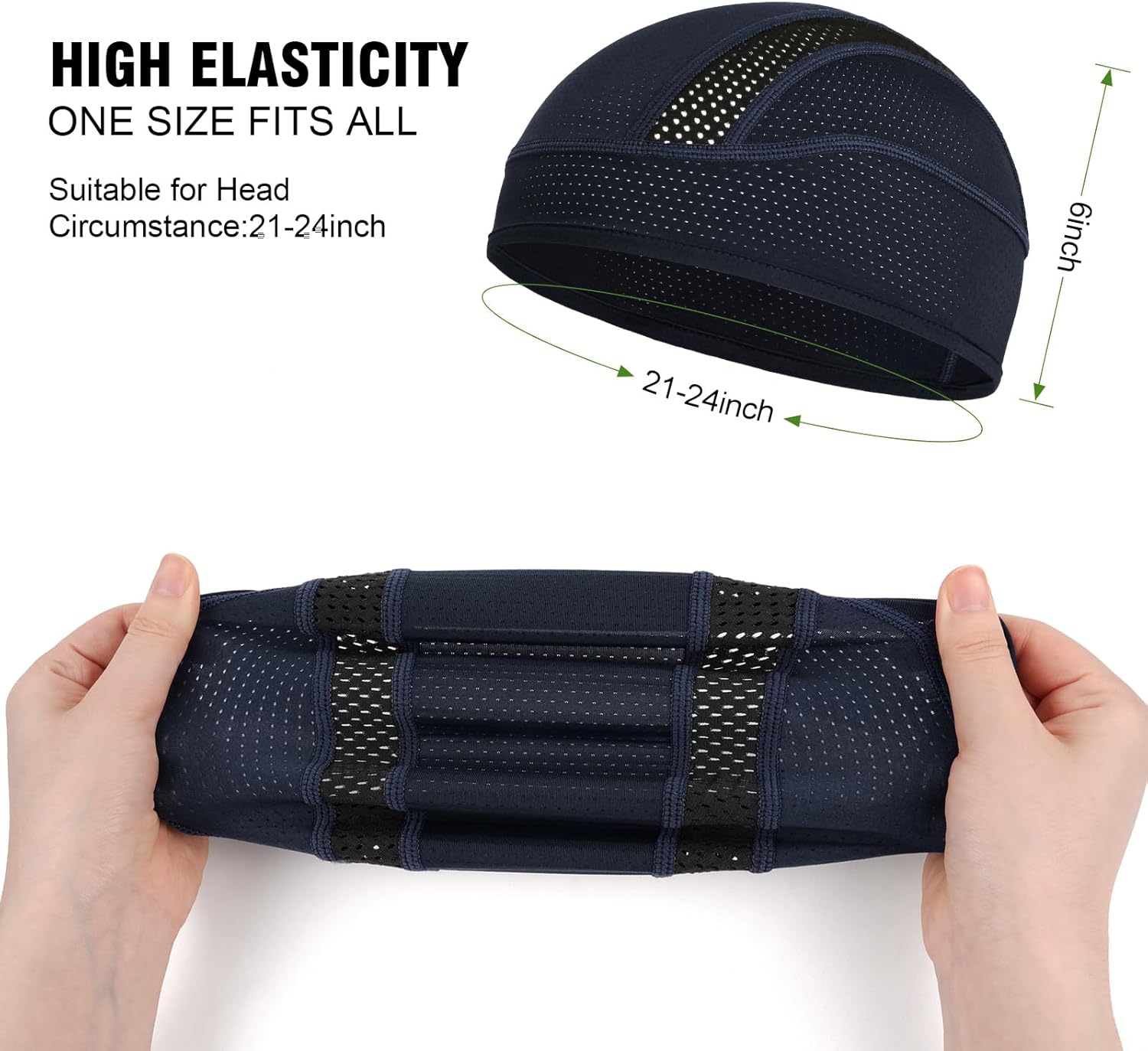 MELASA 3 Pack Cooling Skull Cap, Sweat Motorcycle Helmet Liner Head Cover, Mesh Cycling Running Hat for Men Women - Image 6