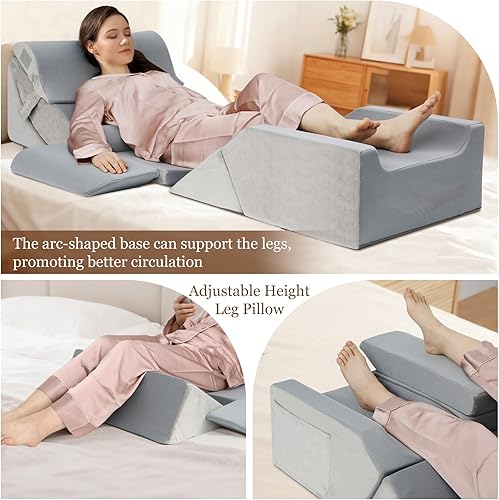 Miniatura 3 de 9PCS Orthopedic Bed Wedge Pillow Set,Memory Foam Wedge Pillow, For Sitting Up In Bed to Read, Watch TV, Use Laptop, Removable, Machine-washable