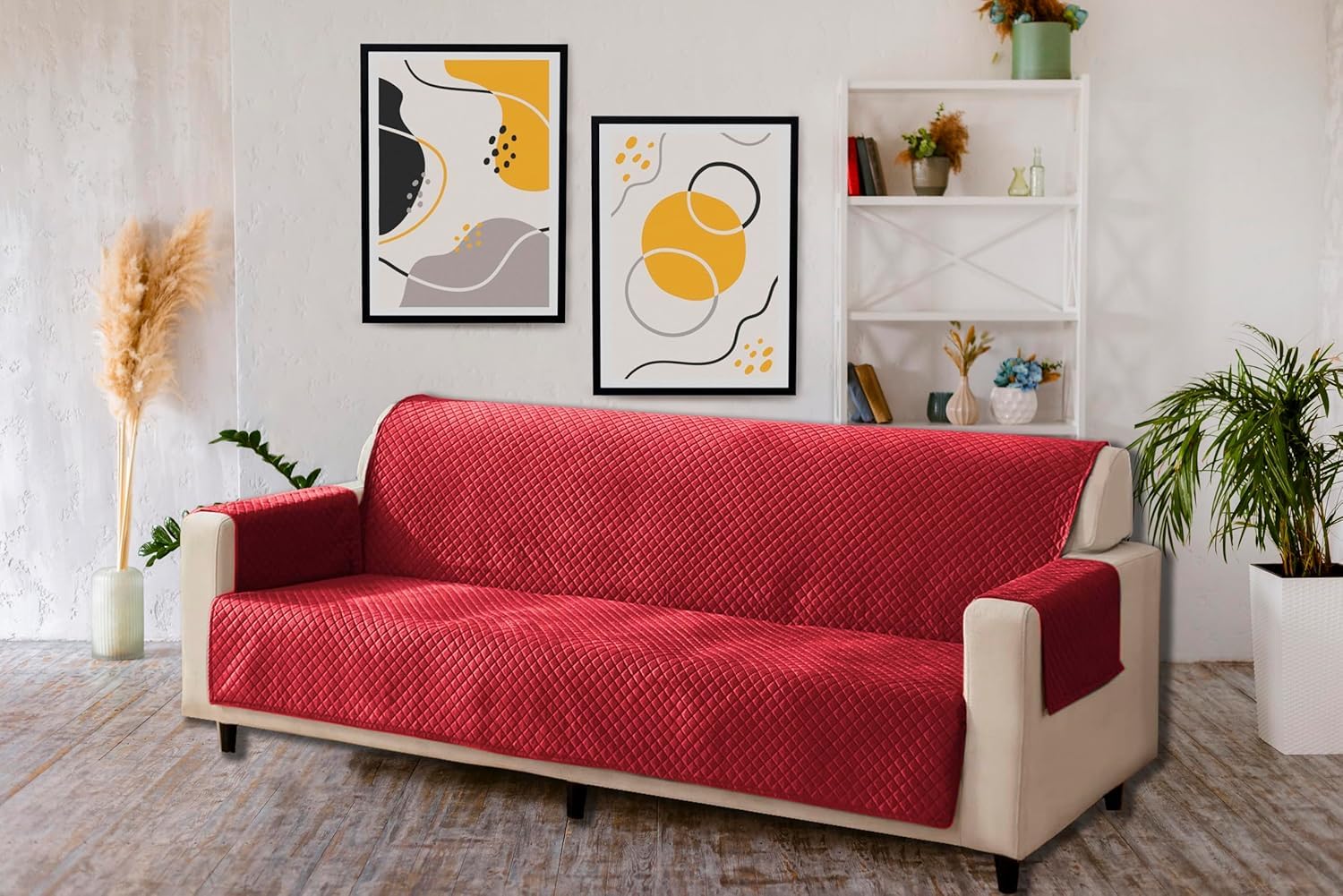 aeTHEric Velvet Quilted Universal Elastic Sofa Cover Non-Slip Sofa Protector 5 Seater(3+2) Armchair Cover with Machine Washable Adjustable Elastic Straps-image-38